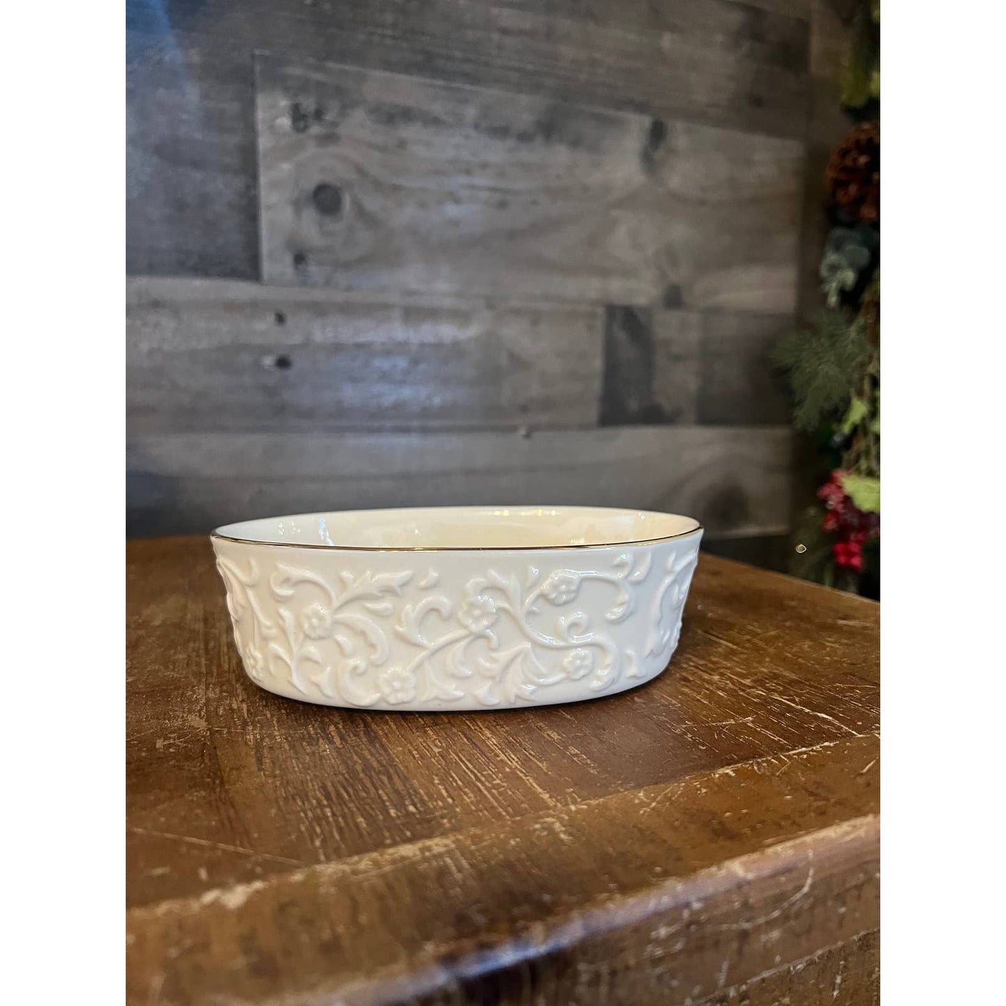 Vintage LENOX ivory cream and gold trim oval candy dish