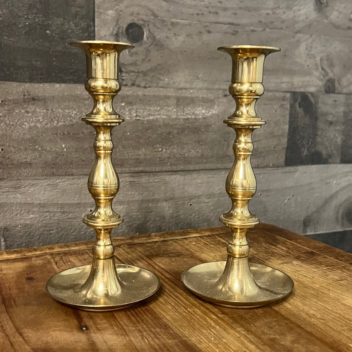 Vintage Pair of Brass Candlestick Holders