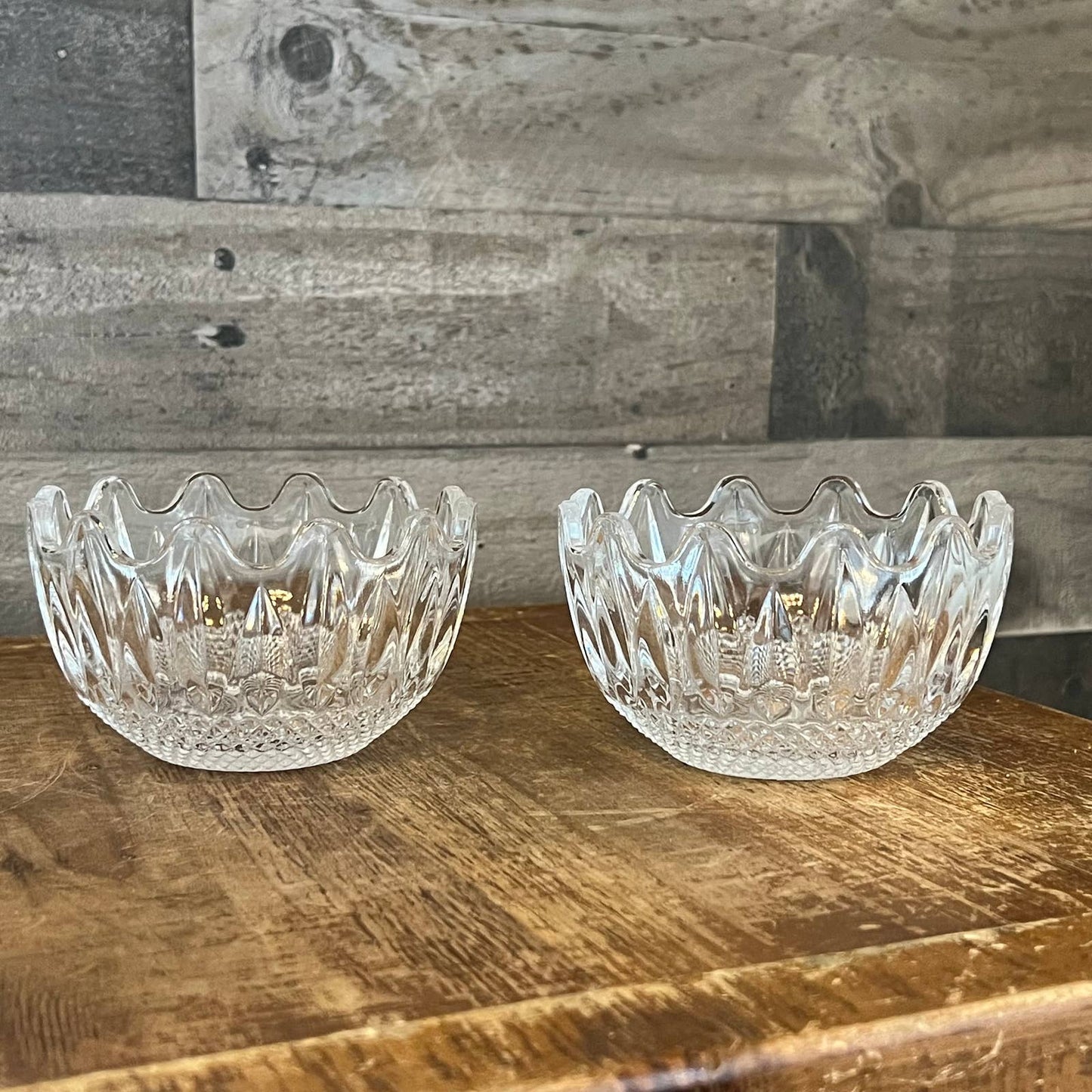 Vintage crystal sphere wavy rim trinket dish - candy dish