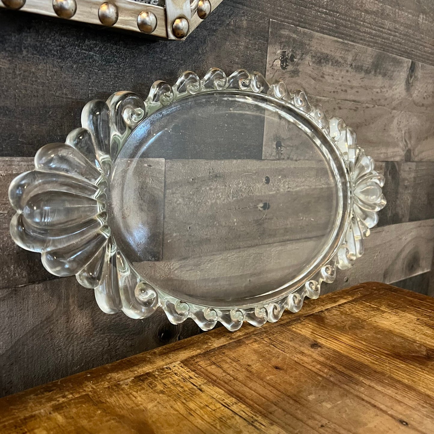 Vintage Clear Glass Oval Baroque Tray - Vanity Tray - Perfume Tray - Serving Tray - Charcuterie Tray