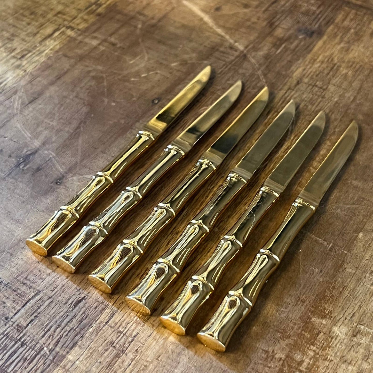 Set of 6 Towle Supreme Cutlery gold color bamboo handle knives