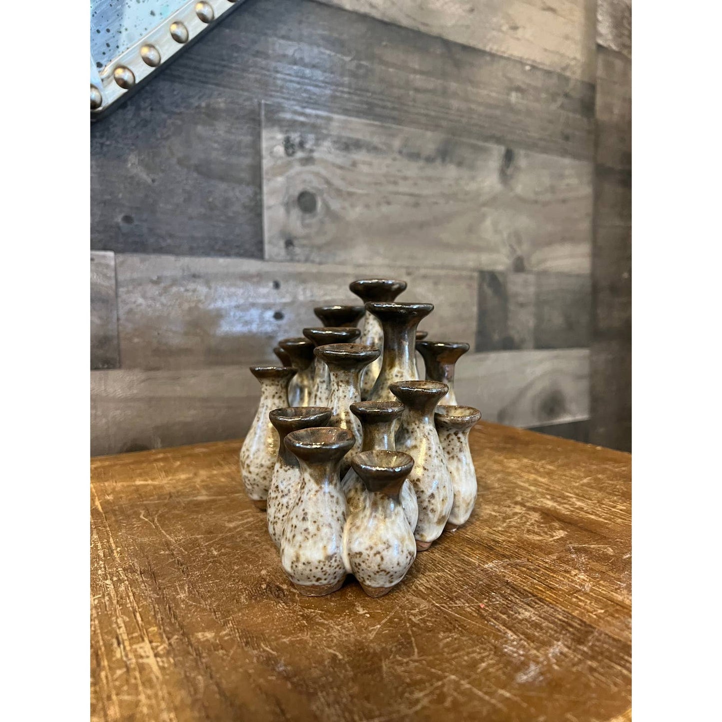 Vintage ceramic glazed dipped pottery cluster bud vase vessel