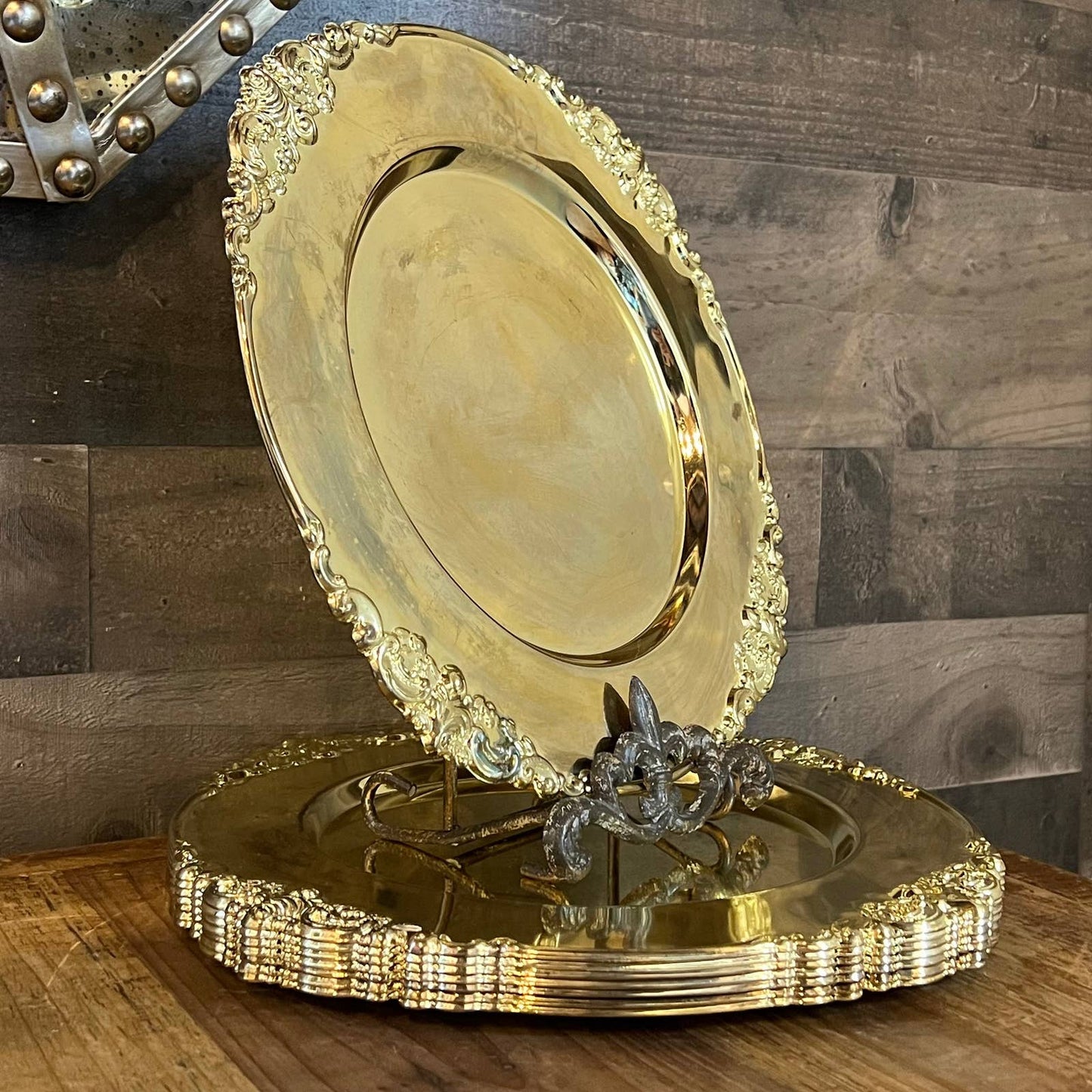 Godinger brass charger plates - set of 8 - Victorian style