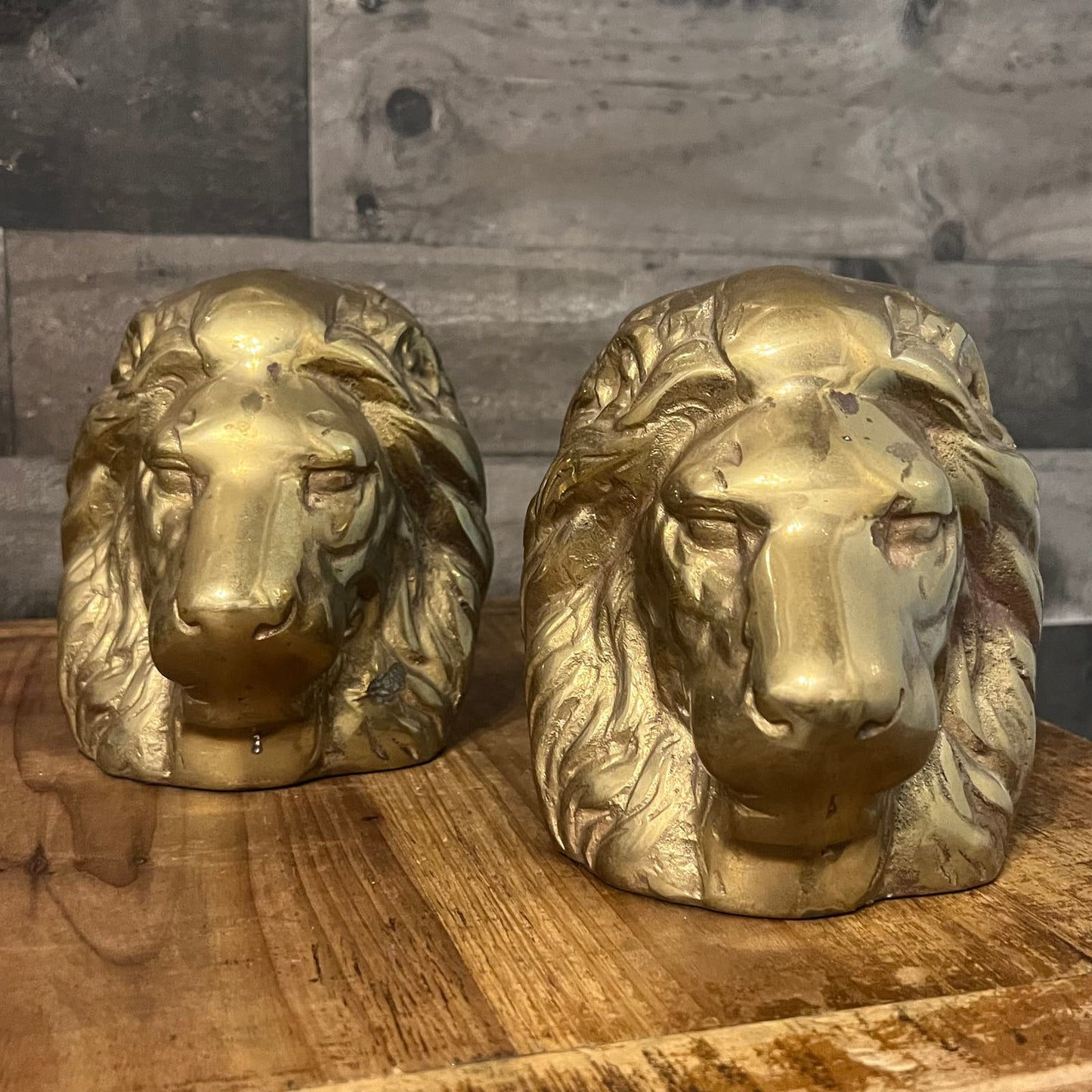 Brass Lion Head Bookends - Pair