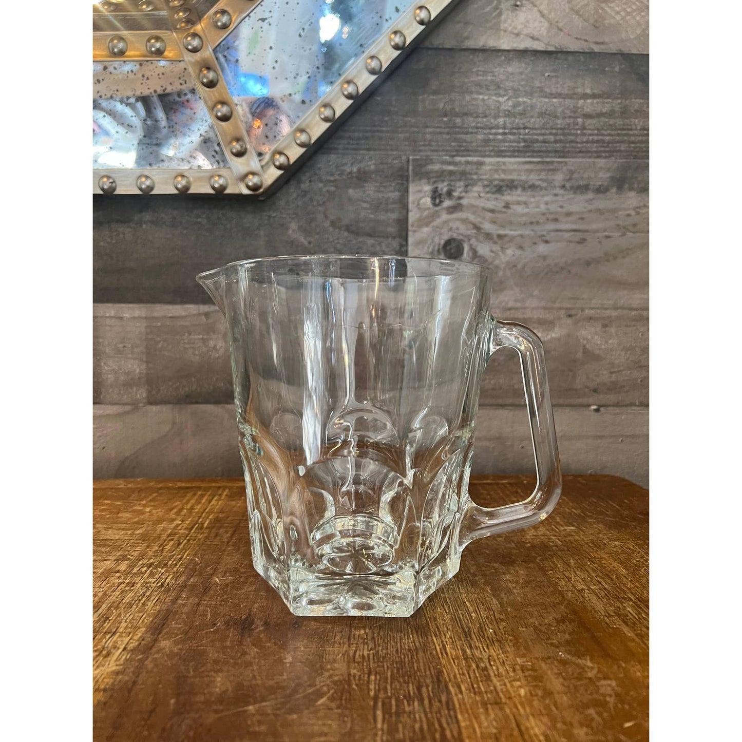 Vintage Duralex Spain Verallia clear glass thumbprint design handled pitcher