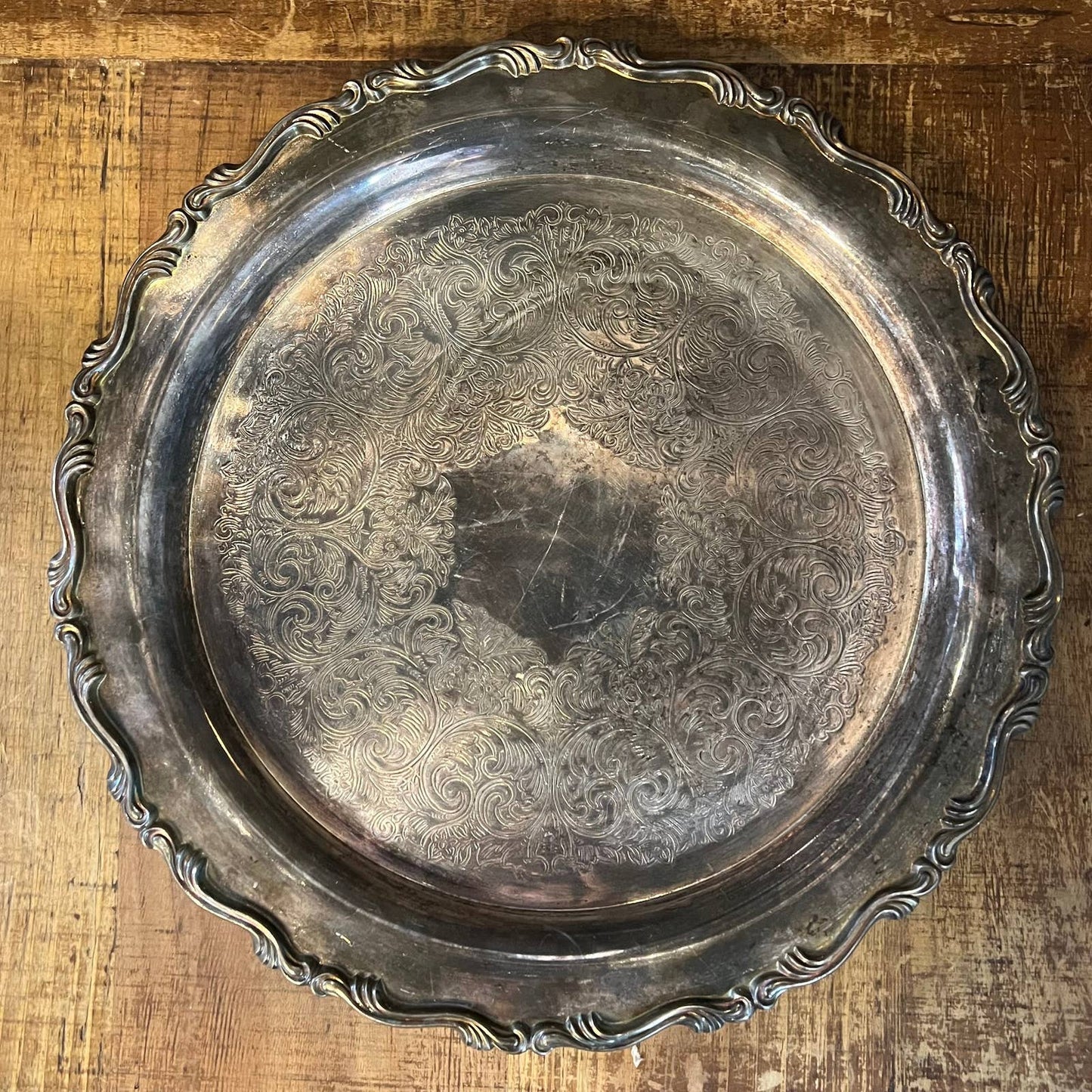 Vintage WM A Rogers round silverplated tray