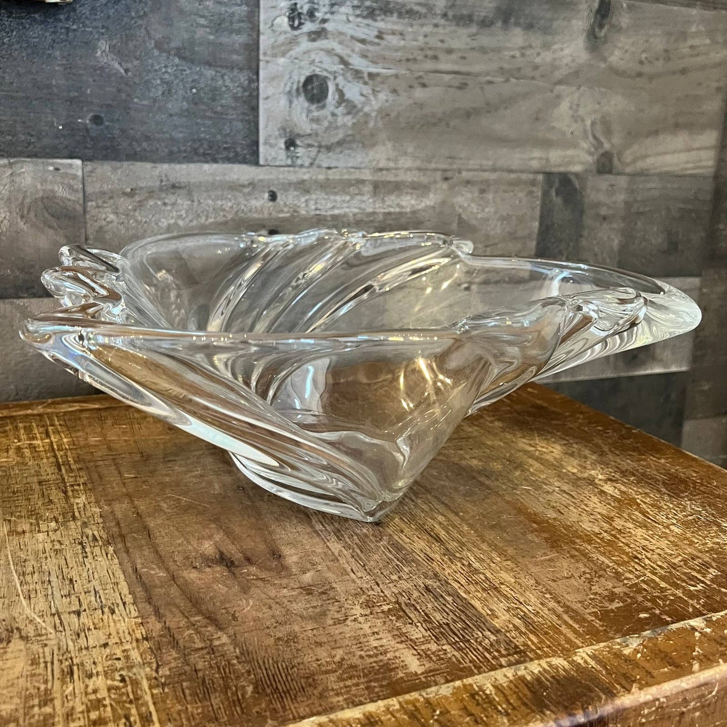 Vintage Waltherglas large art deco clear glass swirl bowl - made in Germany