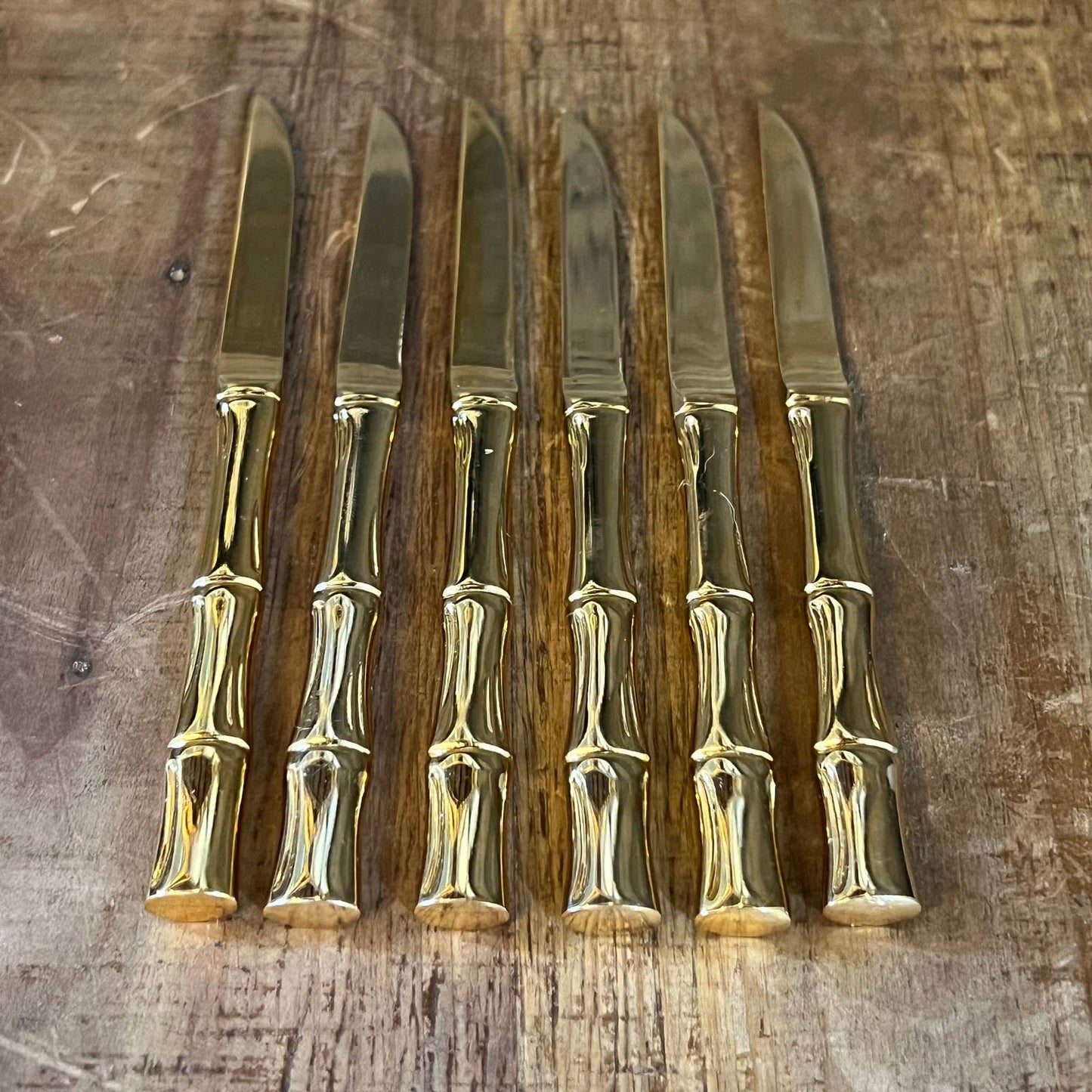 Set of 6 Towle Supreme Cutlery gold color bamboo handle knives