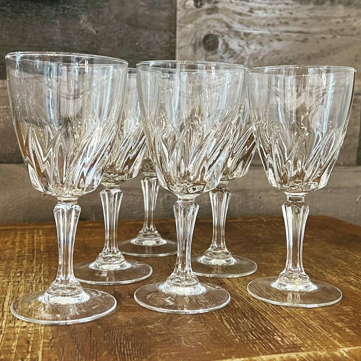 Set of 6 Cristal D Arques-Durand Flamenco pattern long stem 6 inch tall glasses