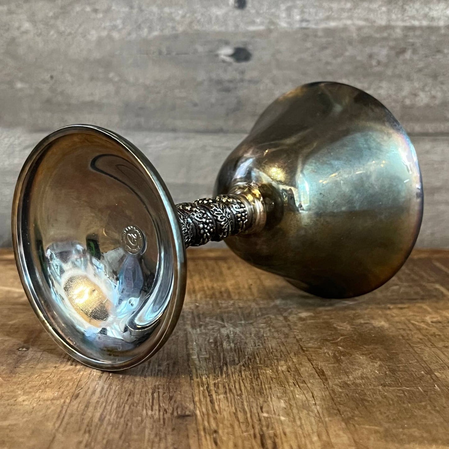 Vintage silver plated grapevine stem goblet