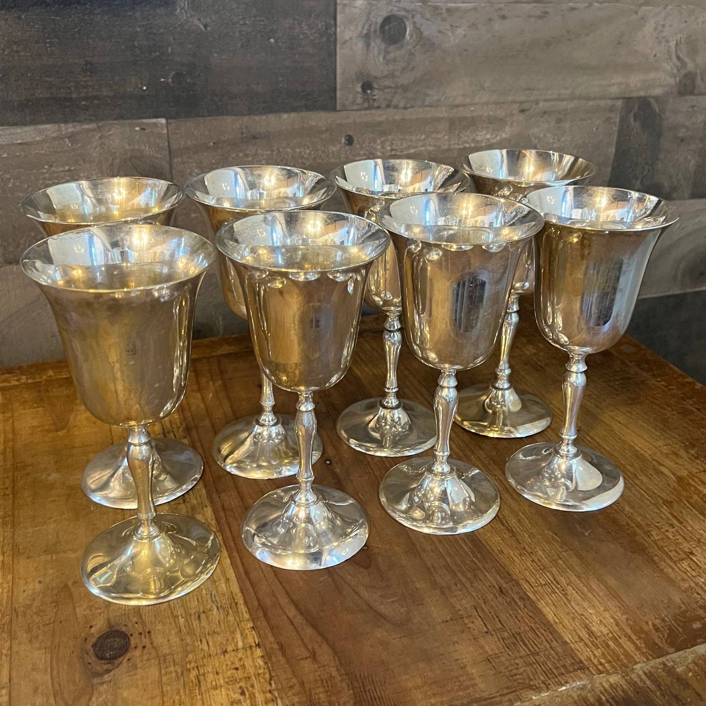 Vintage Leonard Silver Plate Goblet Glasses - set of 8