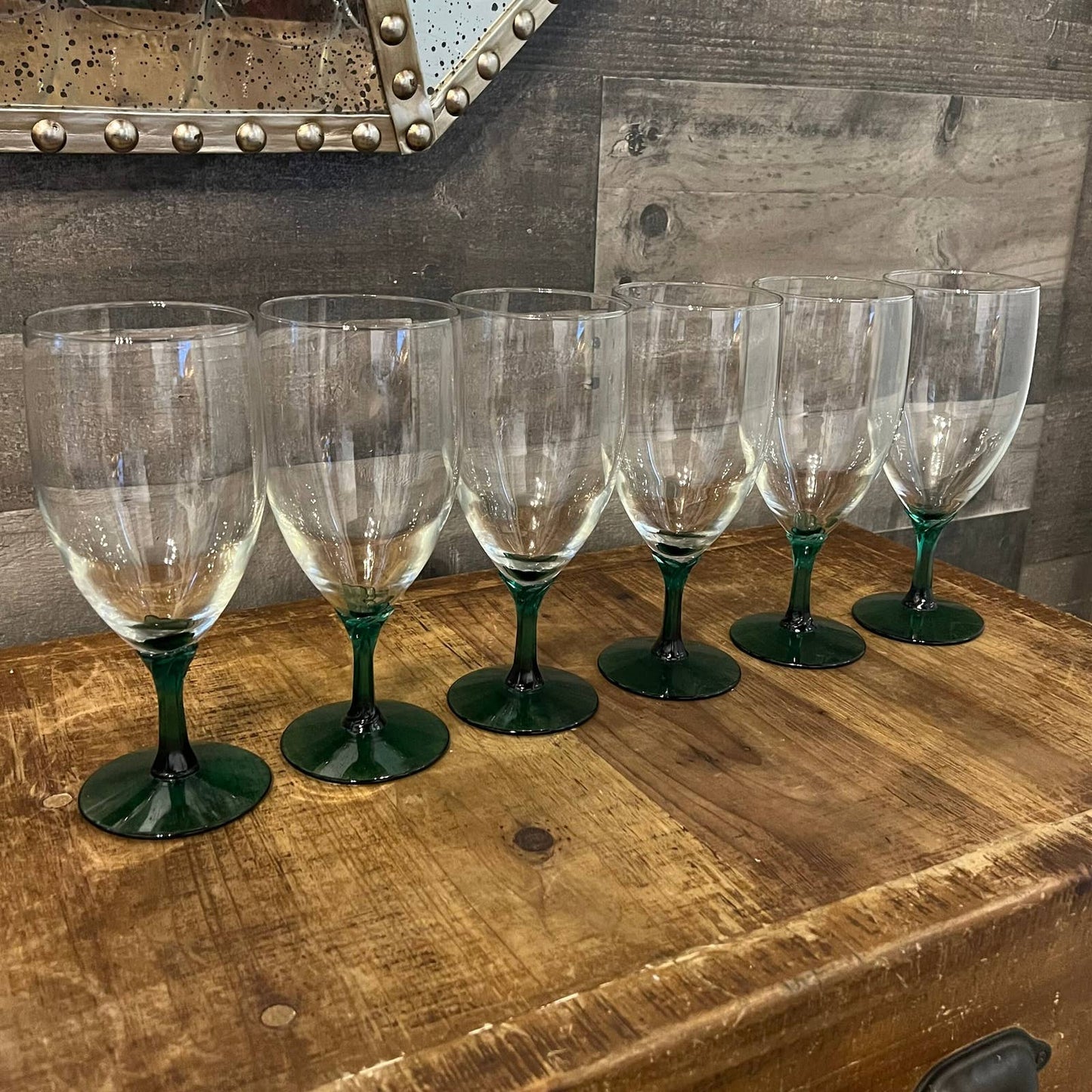 Libbey Glass Domaine Green Juniper stem clear glass goblets - iced tea glasses - set of 5
