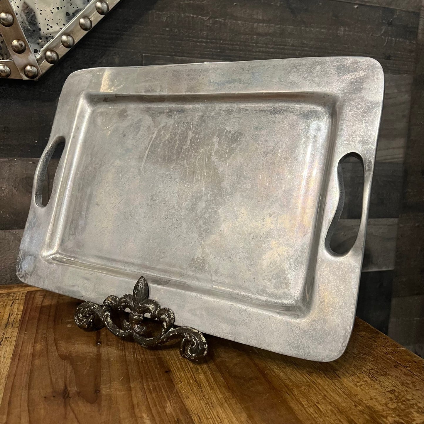 Pottery Barn Aged Silver Tone Handled Rectangular Tray