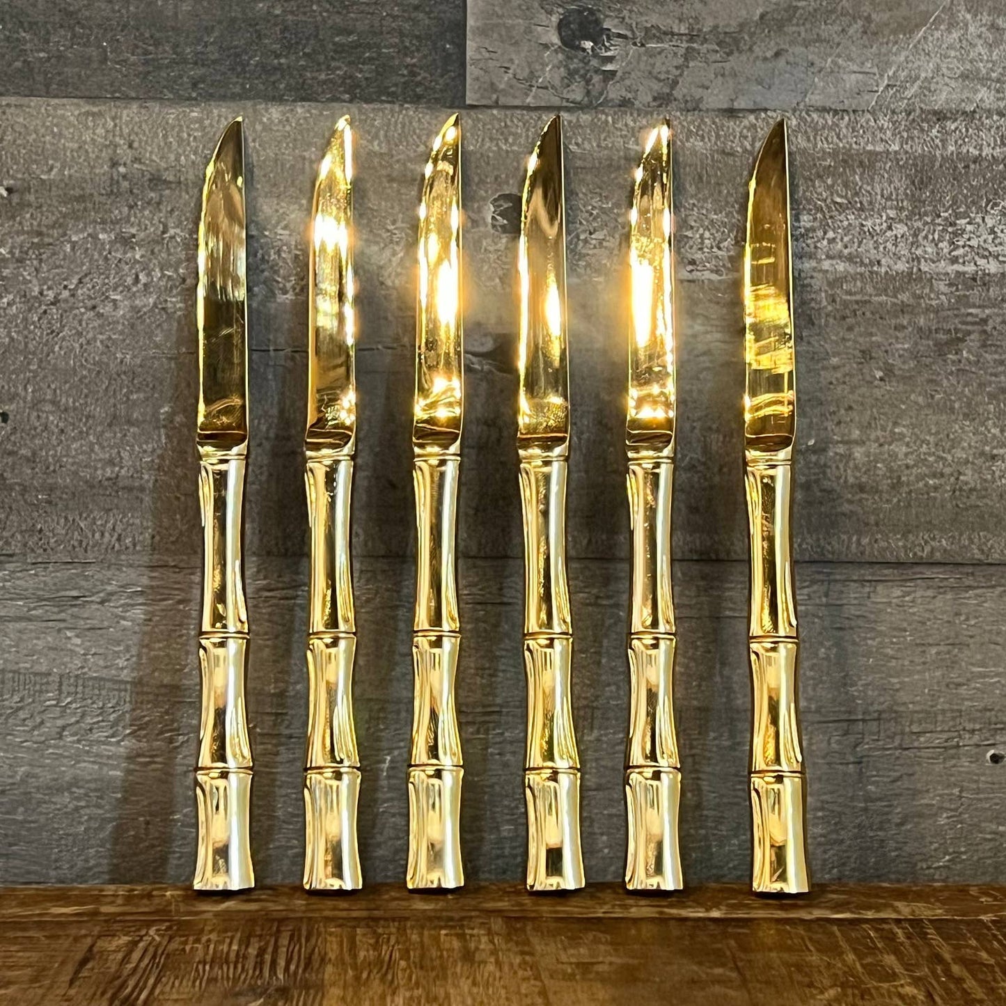 Set of 6 Towle Supreme Cutlery gold color bamboo handle knives
