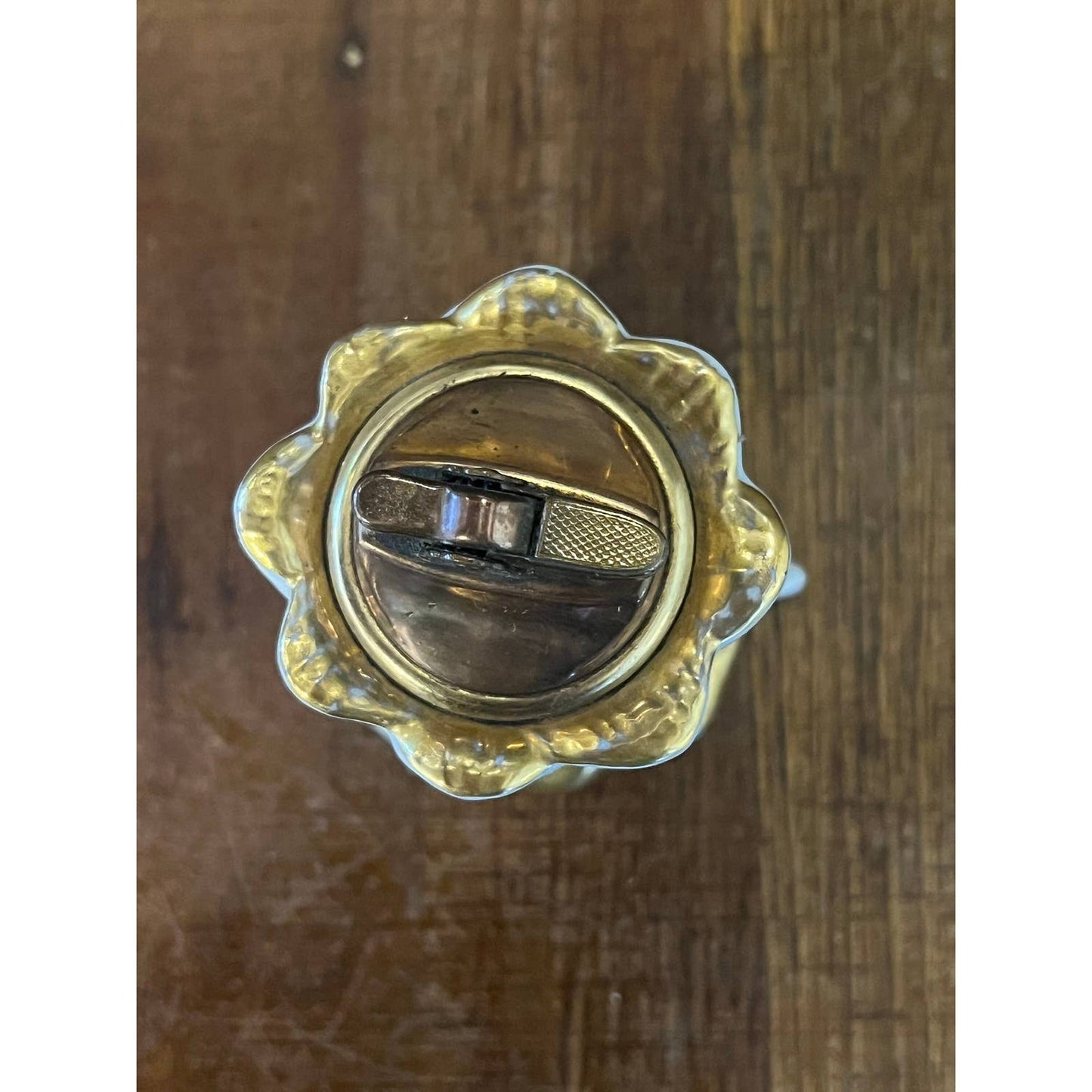 Rosenfeld Imports NY porcelain white and gold rose brass / copper table lighter