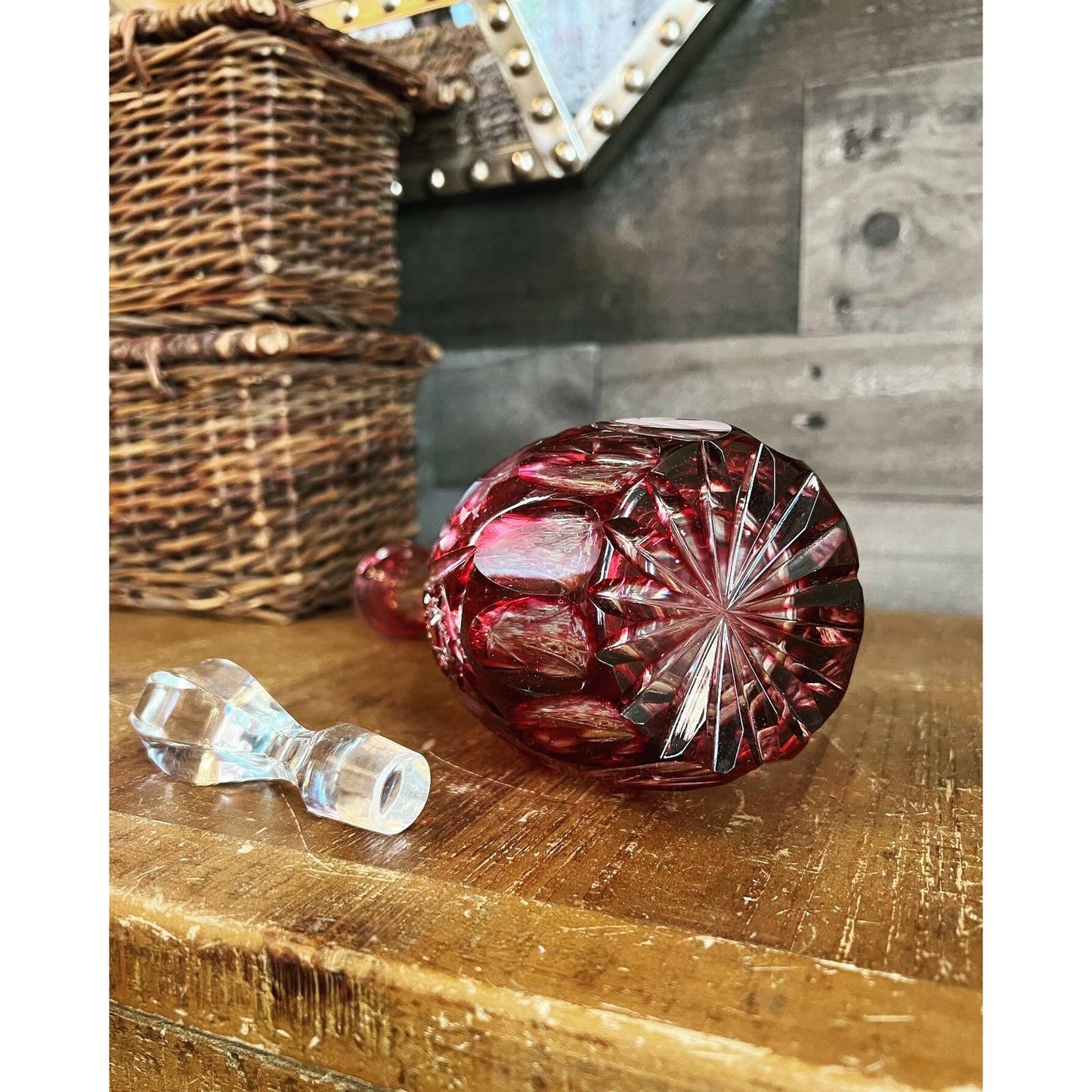 Ruby red cranberry crystal cut to clear Nachtmann decanter