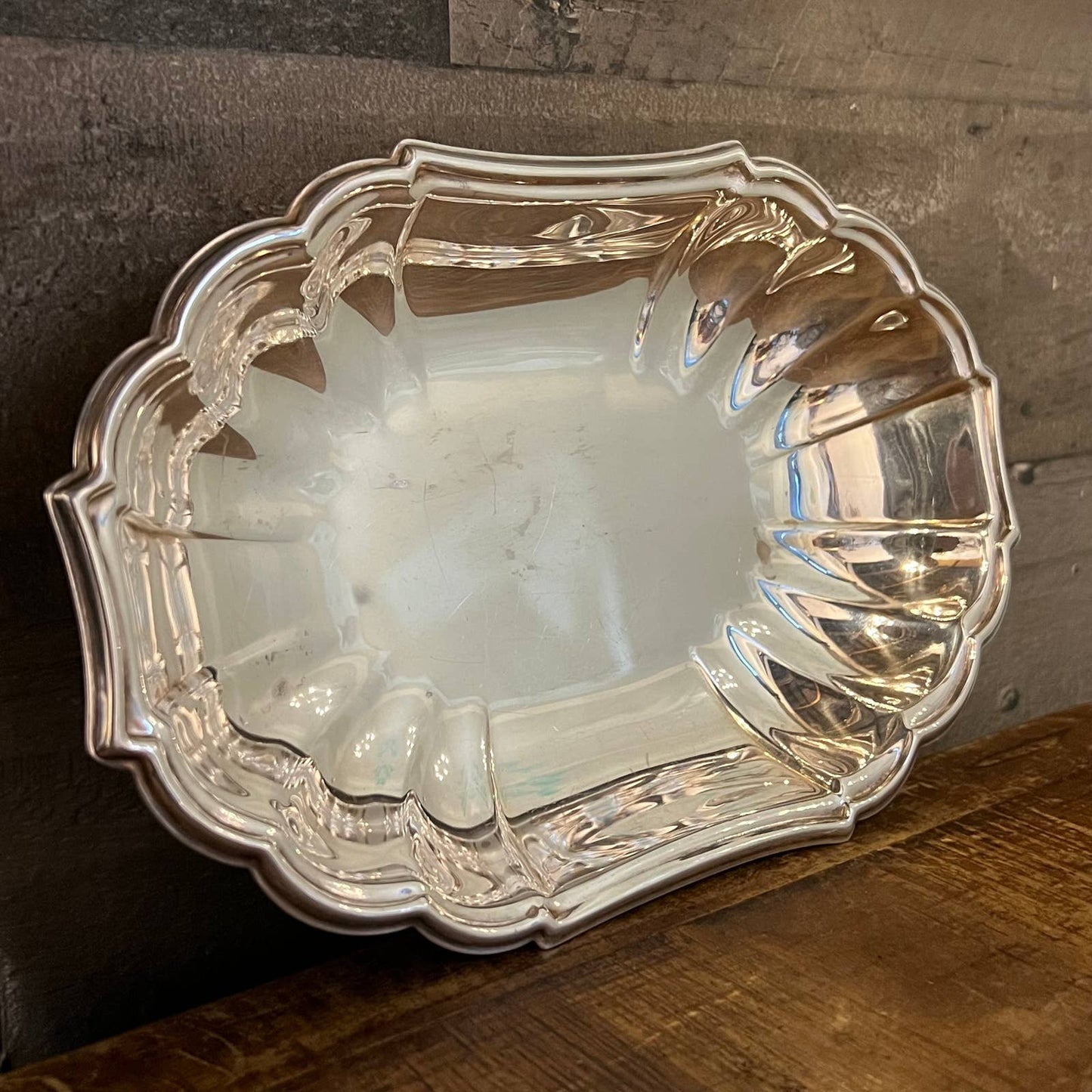 Newport Gorham silverplated scallop rim oval tray