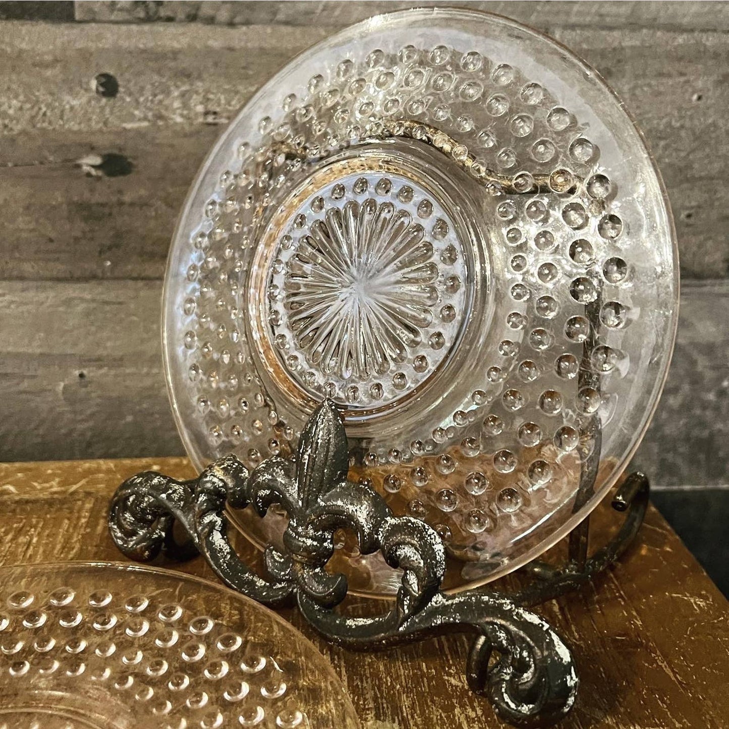 Vintage set of 6 anchor hocking pink depression glass hobnail small plates