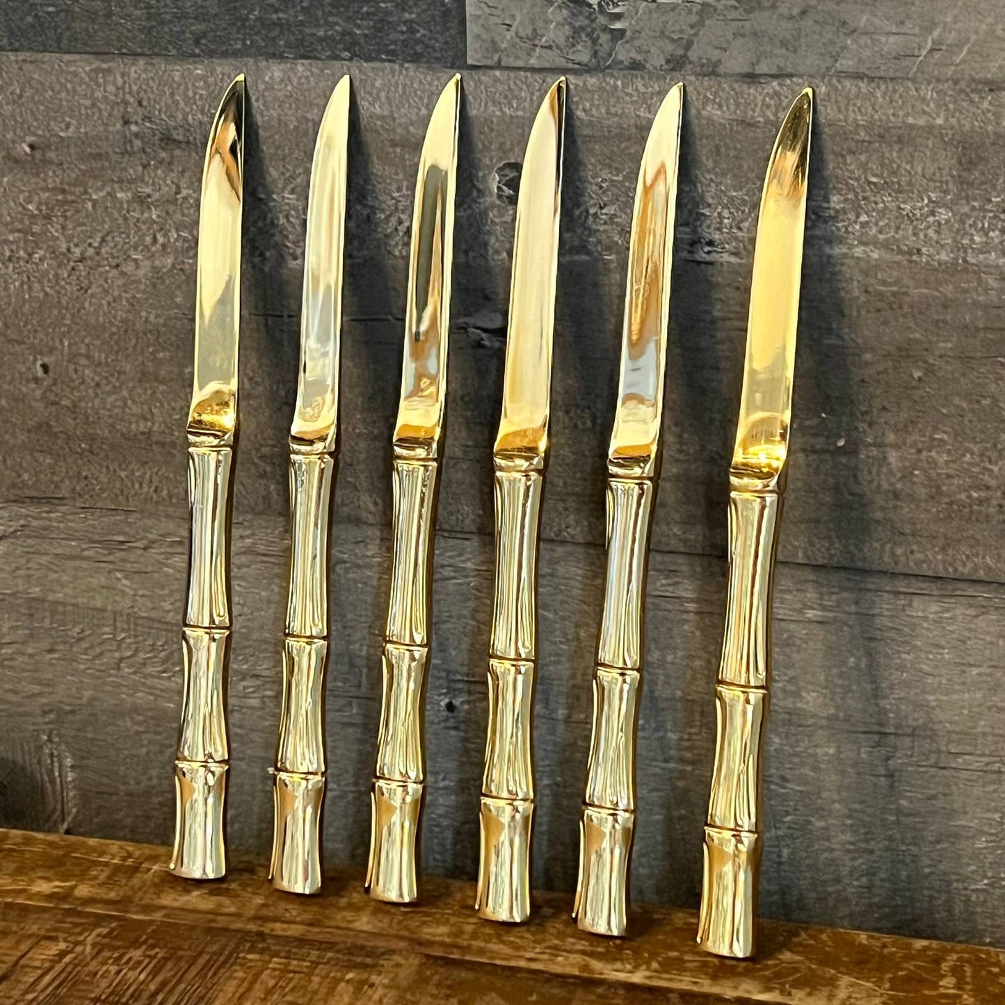 Set of 6 Towle Supreme Cutlery gold color bamboo handle knives
