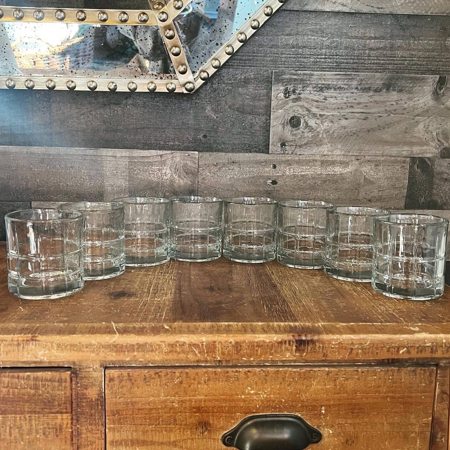 Vintage set of 8 anchor hocking tartan Manchester rocks glasses - rocks glasses - old fashioned glasses - short glasses - MCM glasses