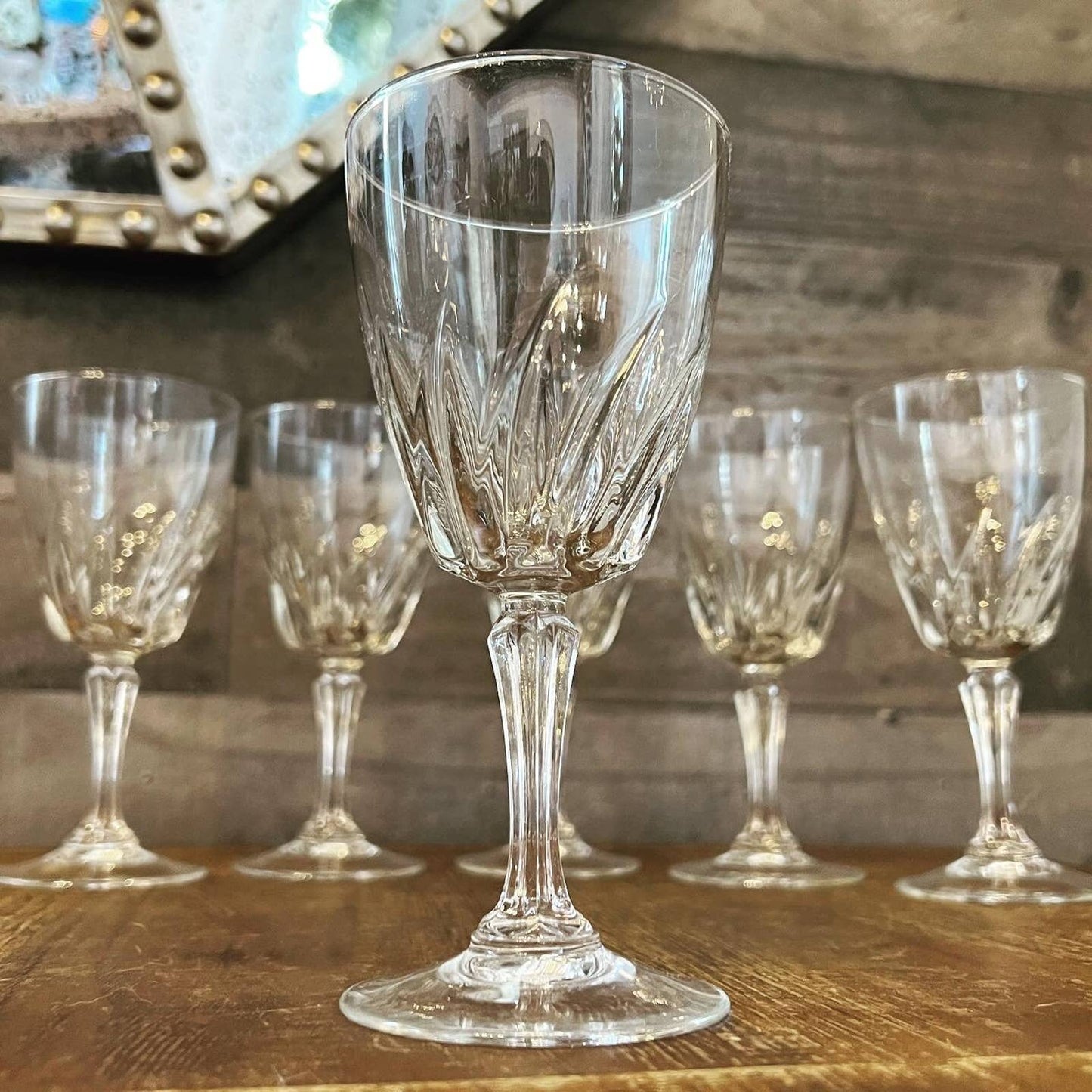 Set of 6 Cristal D Arques-Durand Flamenco pattern long stem 6 inch tall glasses
