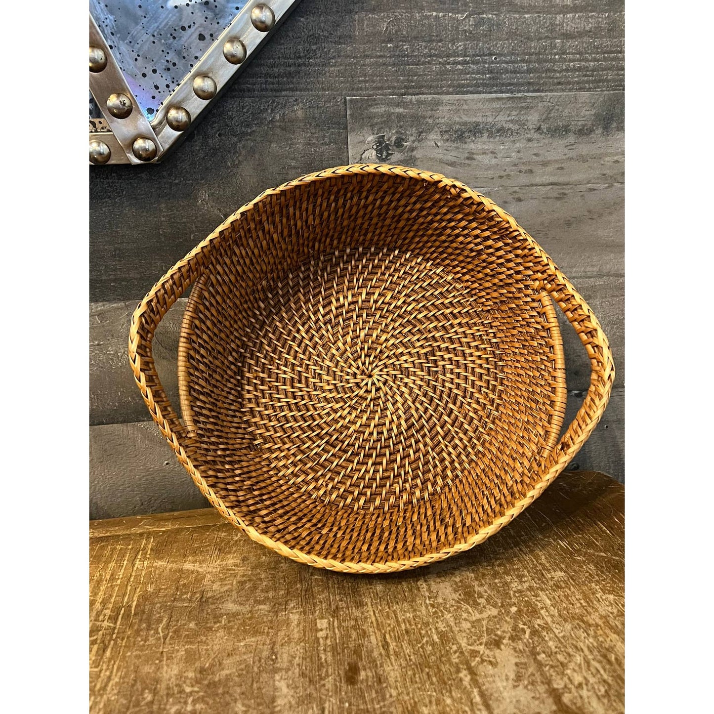 Woven rattan handled basket - bread basket - fruit basket