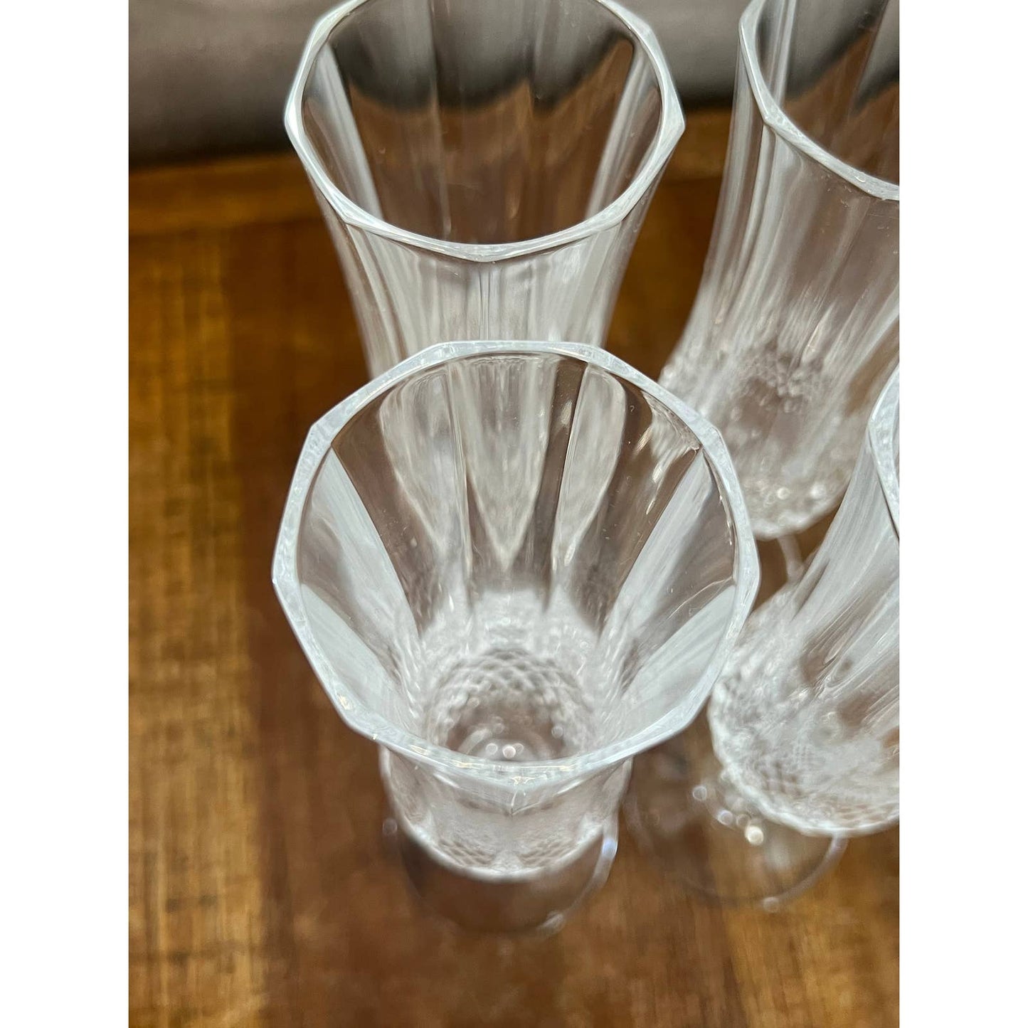 4 Vintage Cristal D’Arques Durand clear crystal faceted stem champagne glasses