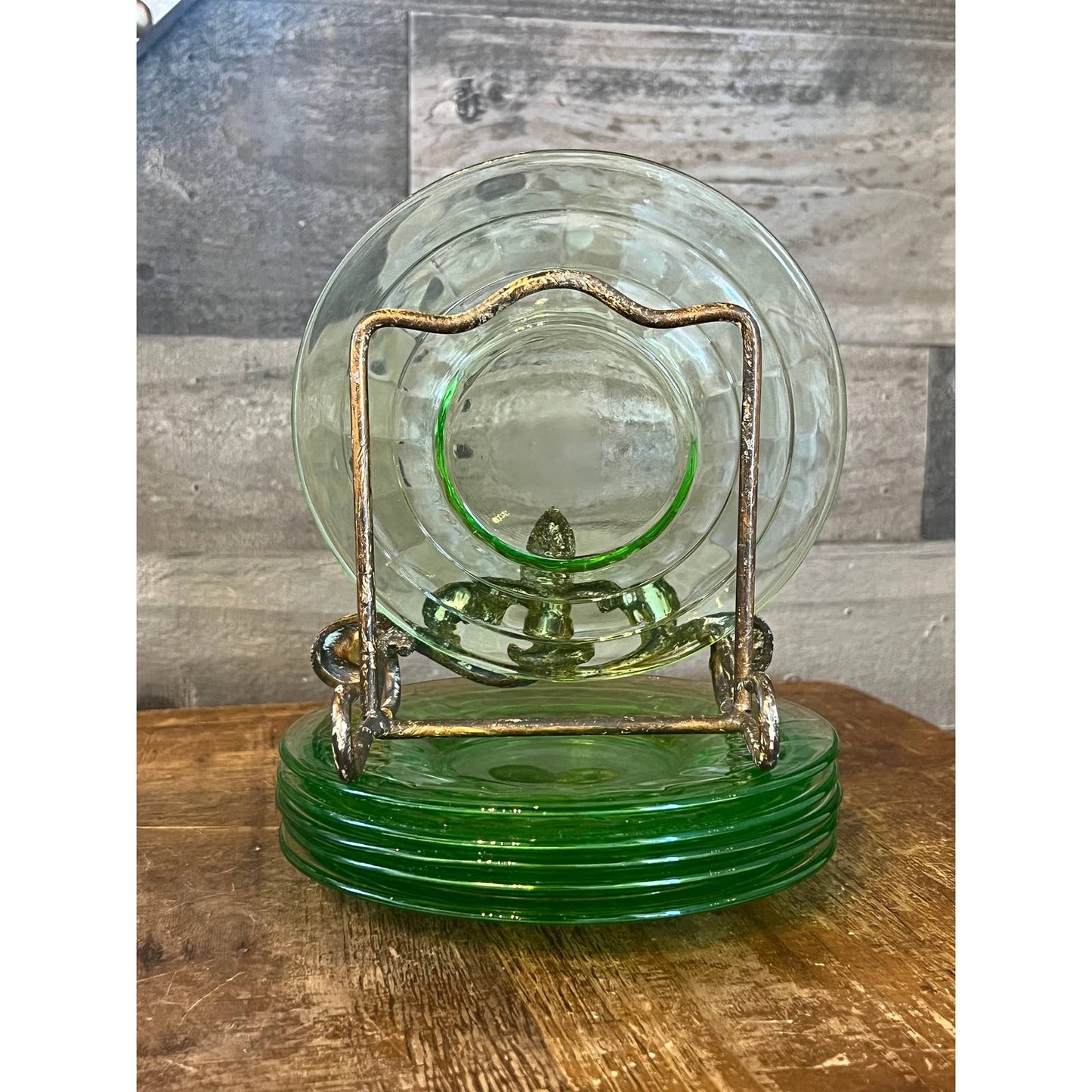 6 vintage anchor hocking 1930s optic block green glass vaseline uranium saucers