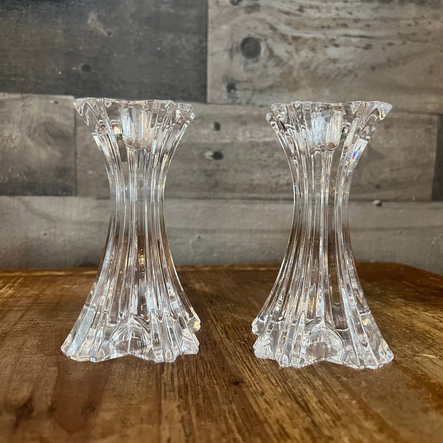 Pair of heavy crystal candlestick holders