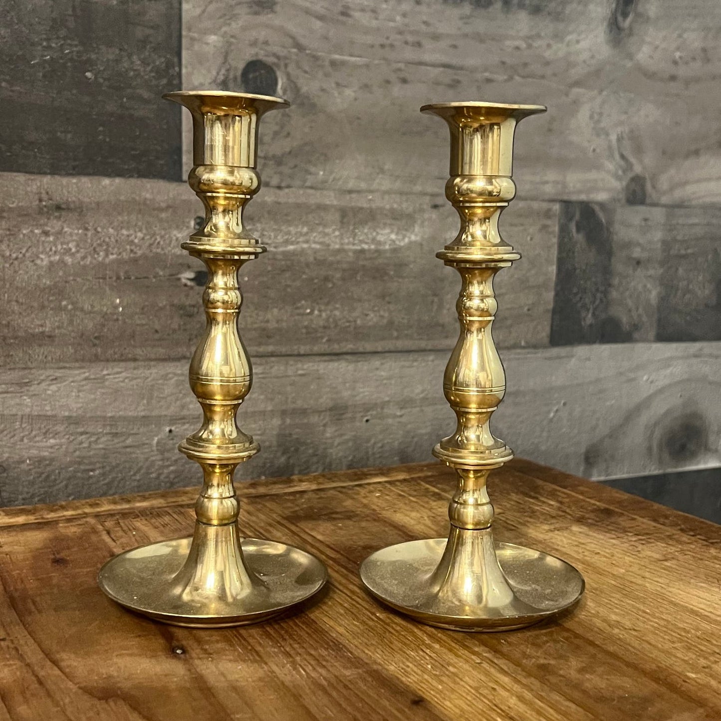 Vintage Pair of Brass Candlestick Holders