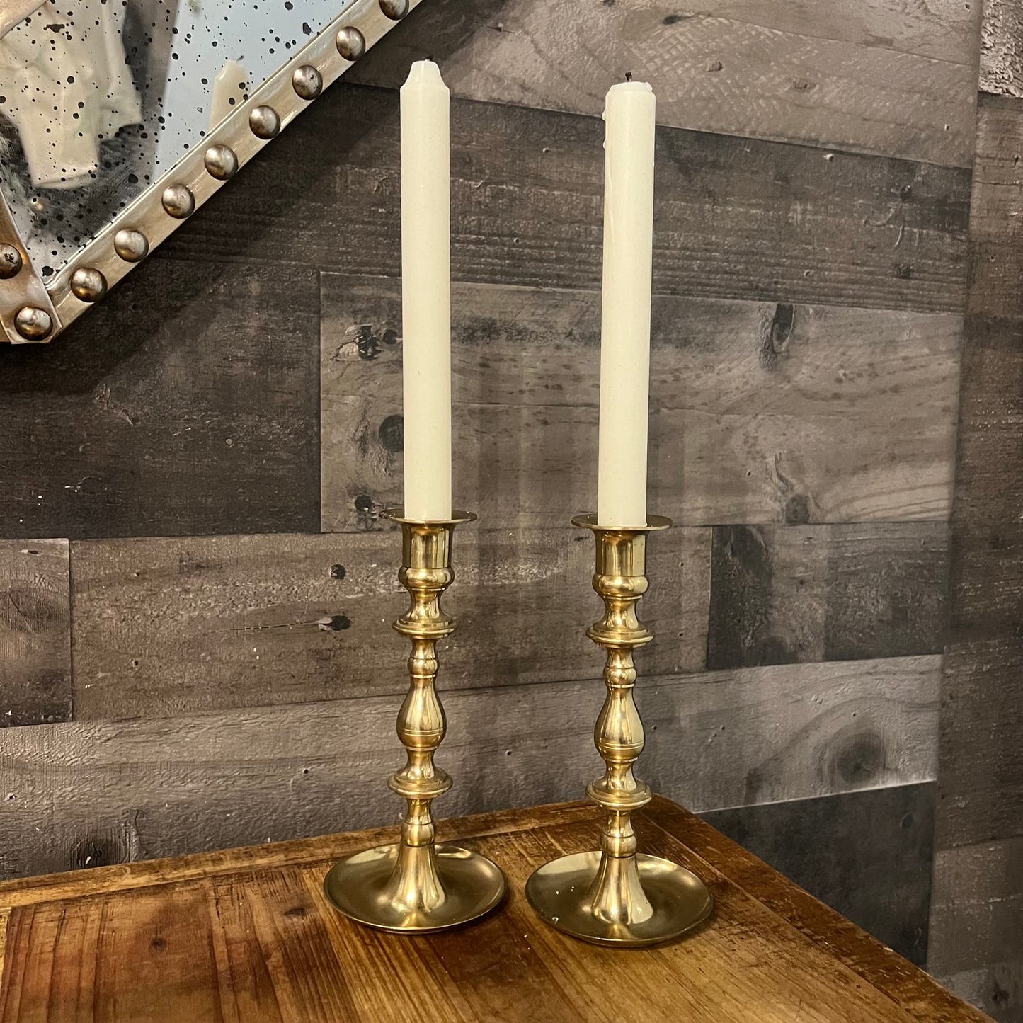 Vintage Pair of Brass Candlestick Holders