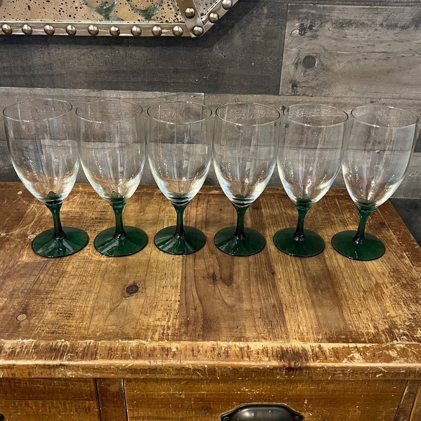 Libbey Glass Domaine Green Juniper stem clear glass goblets - iced tea glasses - set of 5