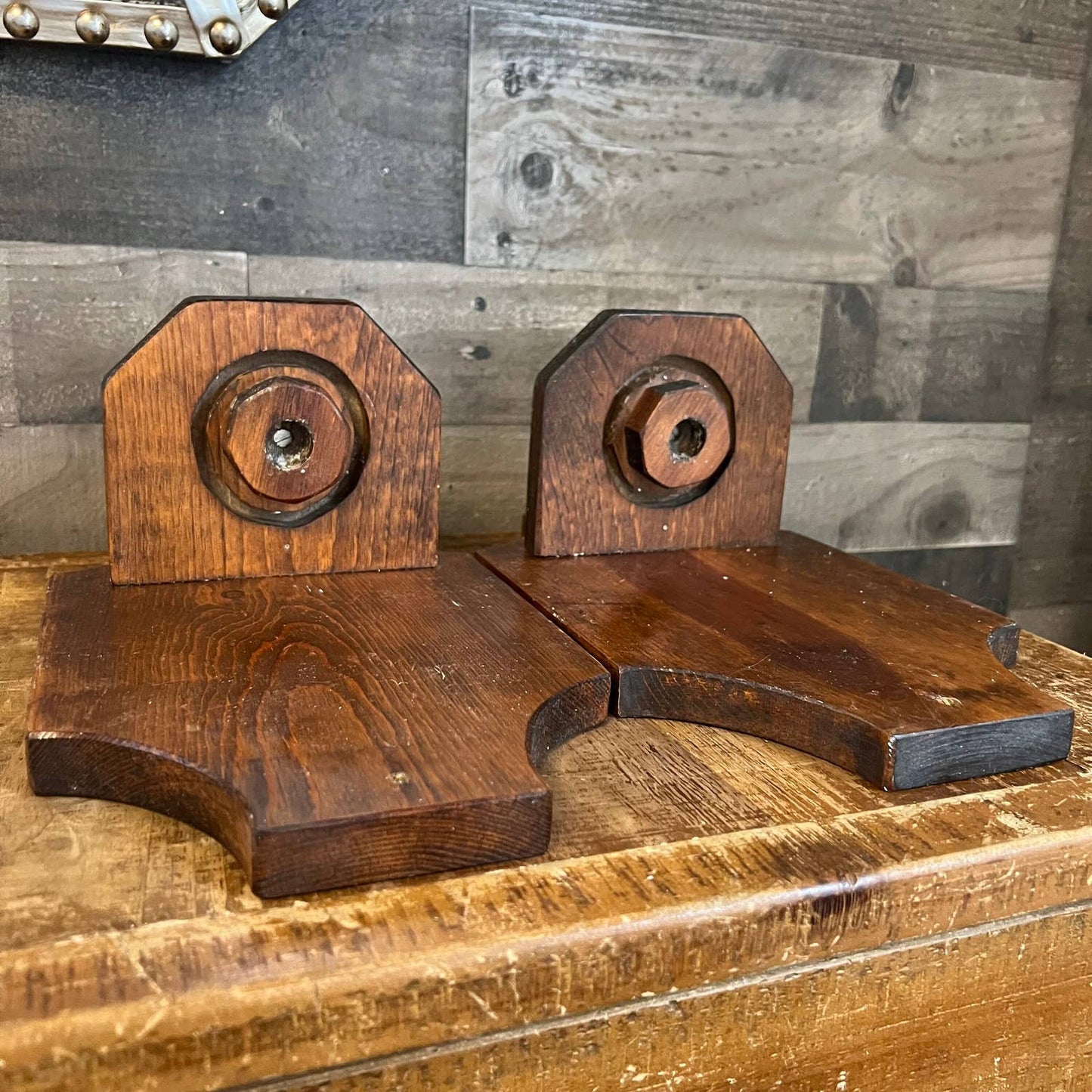 Vintage pair of wooden wall sconce candlestick holders