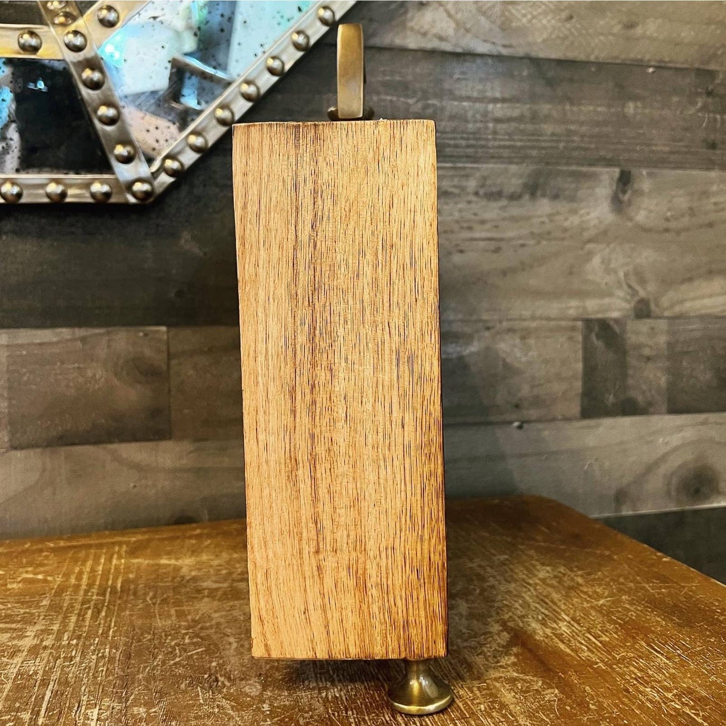Barnes High Street tri brass footed wooden rectangle analog Roman numeral clock