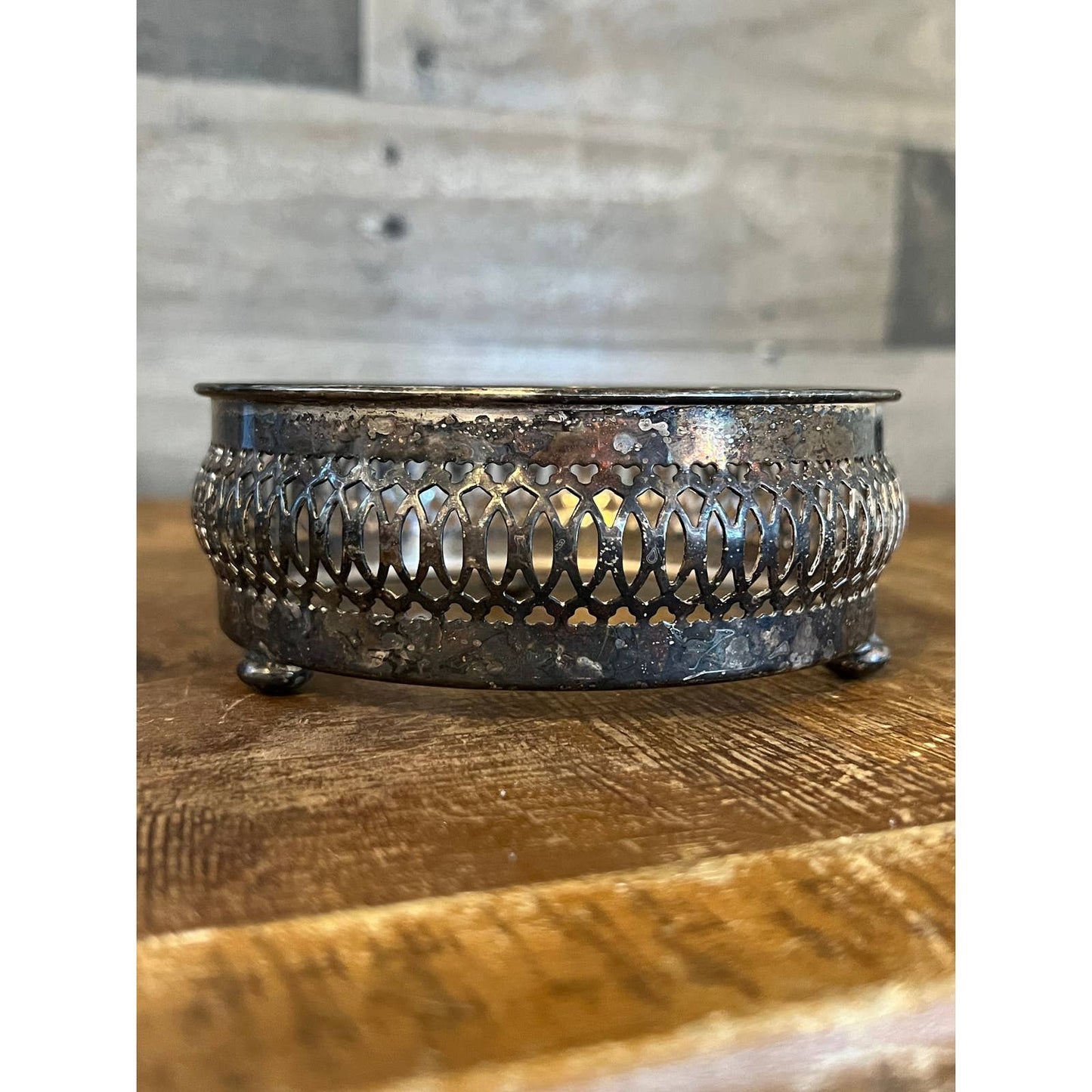 Vintage tri footed silver plated wine coaster