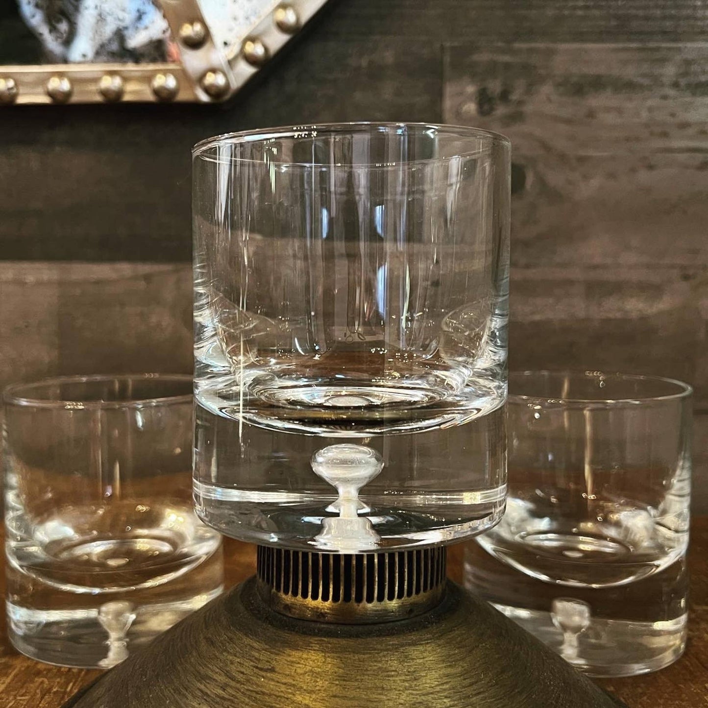Glass blown old fashioned bubble base heavy drinking glasses - set of 5