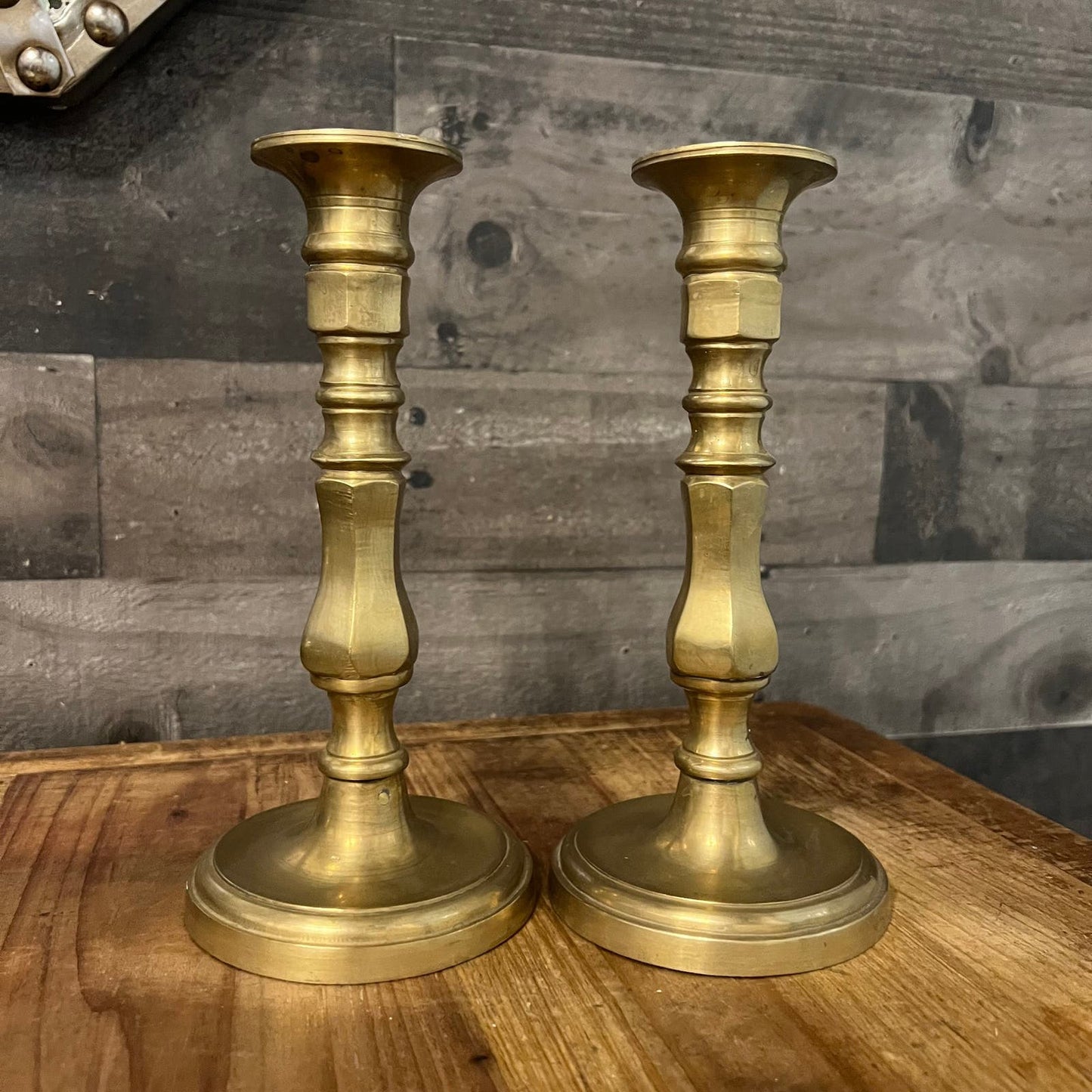 Vintage Pair of Brass Candlestick Holders