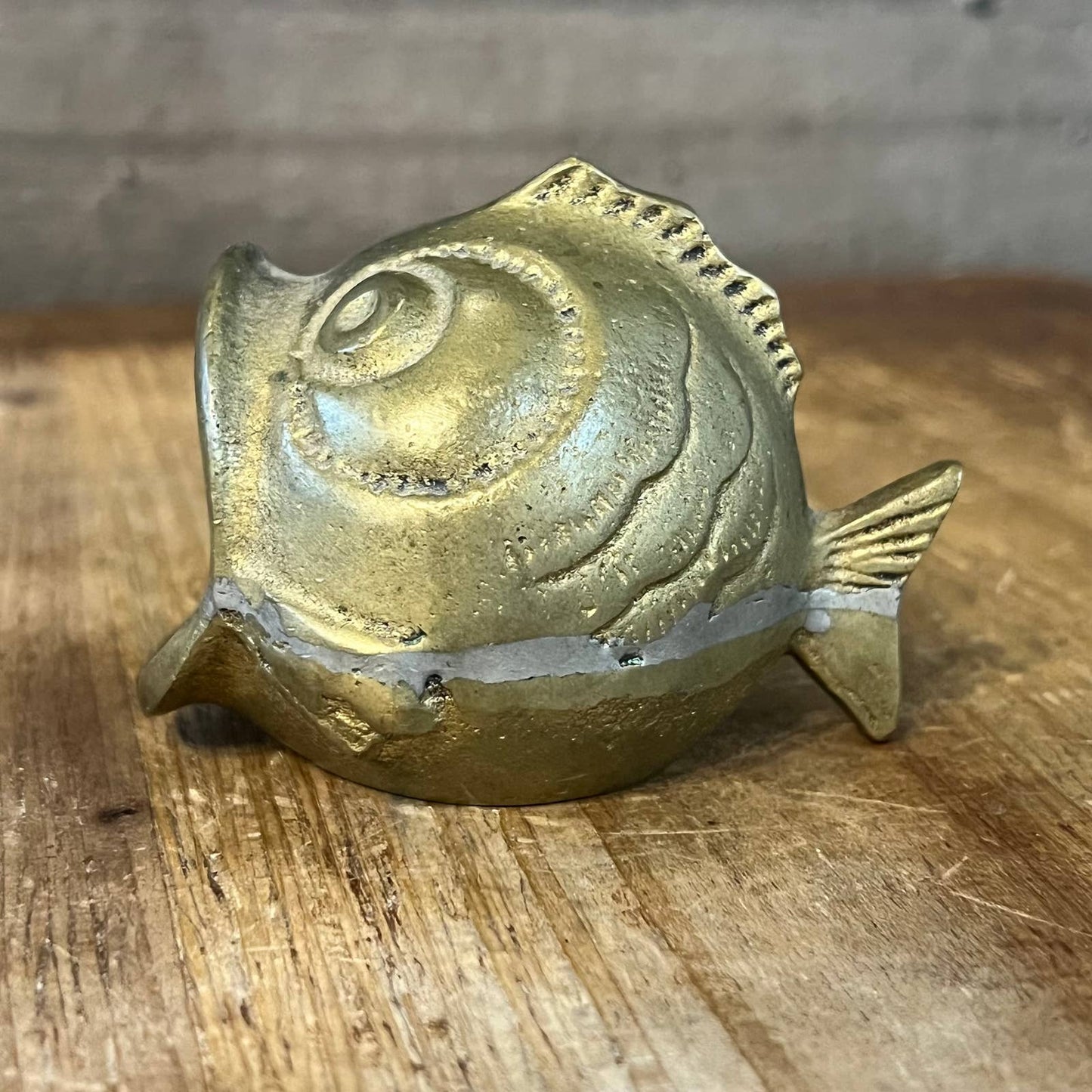 Vintage small brass fish open mouth ashtray - match holder