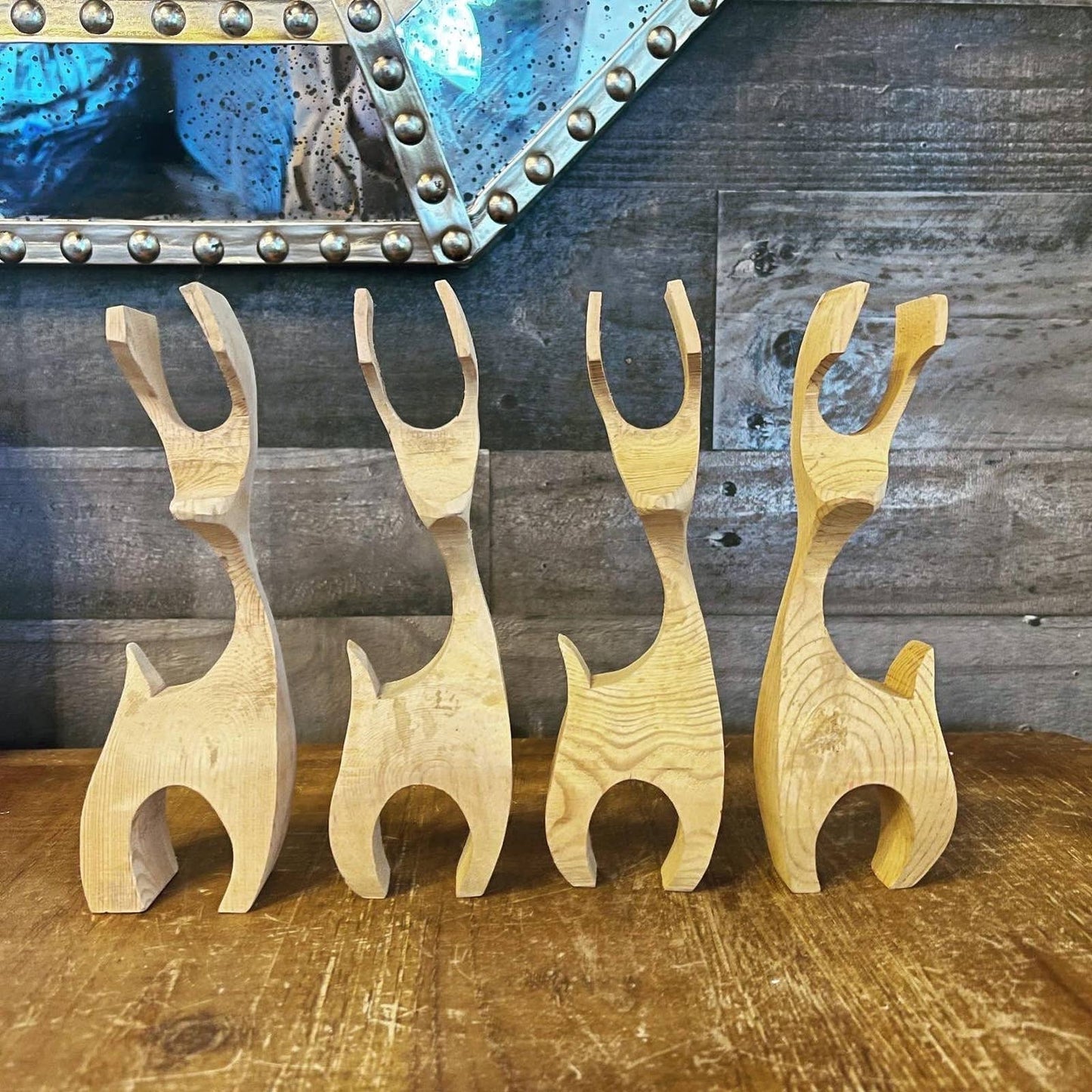 Wooden danish modern reindeer decor - set of 4 - MCM reindeer - Scandinavian reindeer decor