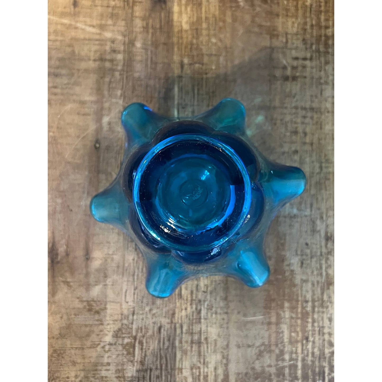 MCM cobalt blue 6 finger art glass blown glass dish