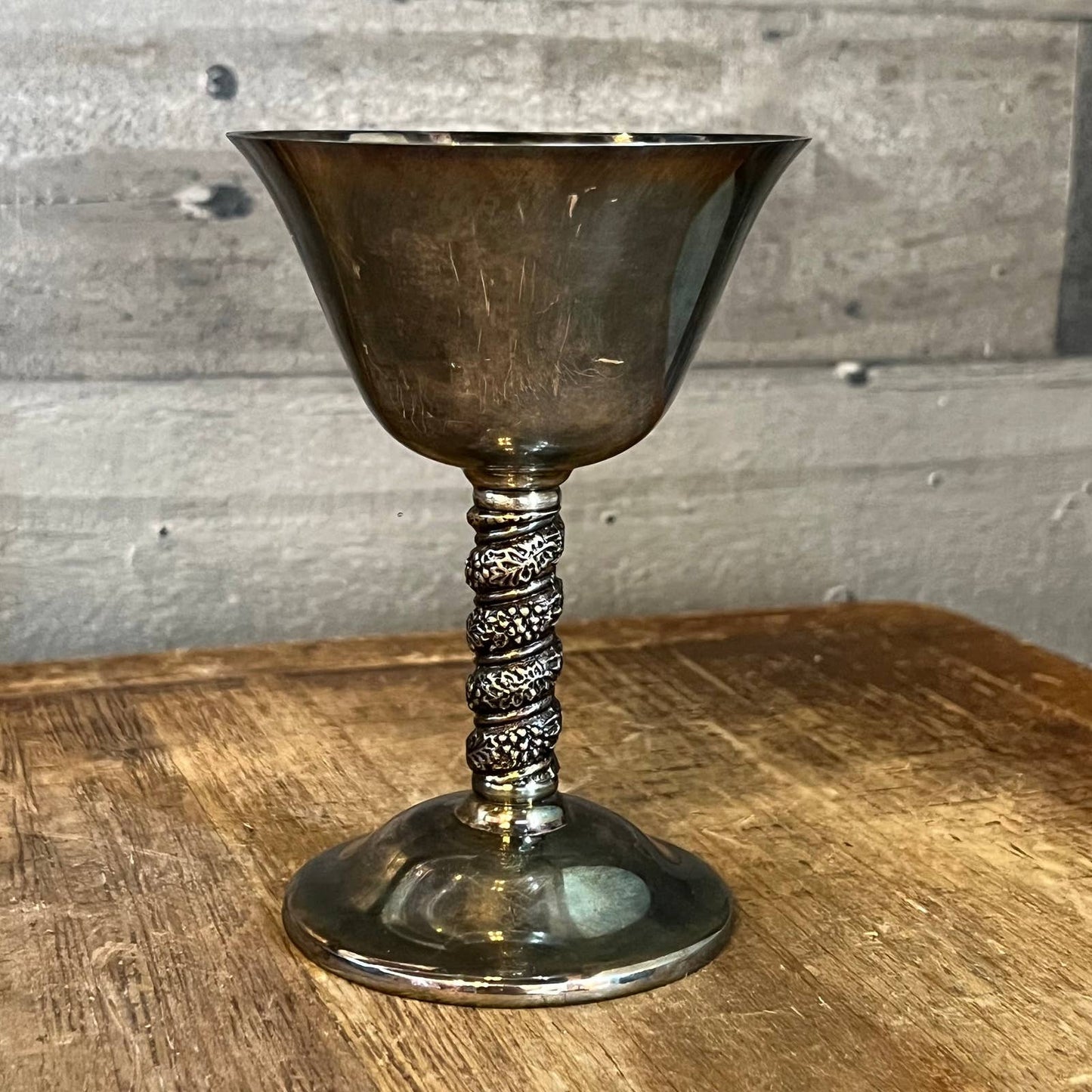 Vintage silver plated grapevine stem goblet