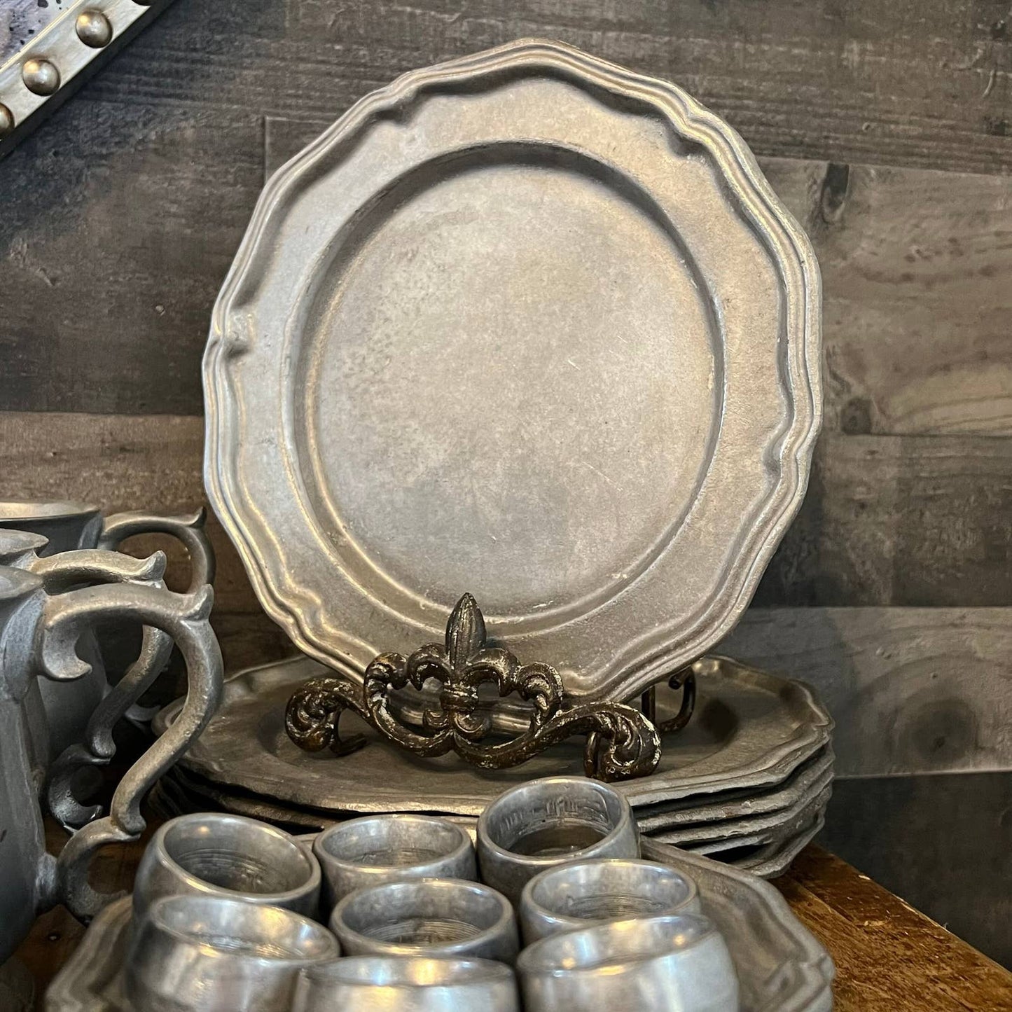 Vintage pewter dinnerware - pewter serveware - pewter mugs - pewter dinner plates - pewter salad plates