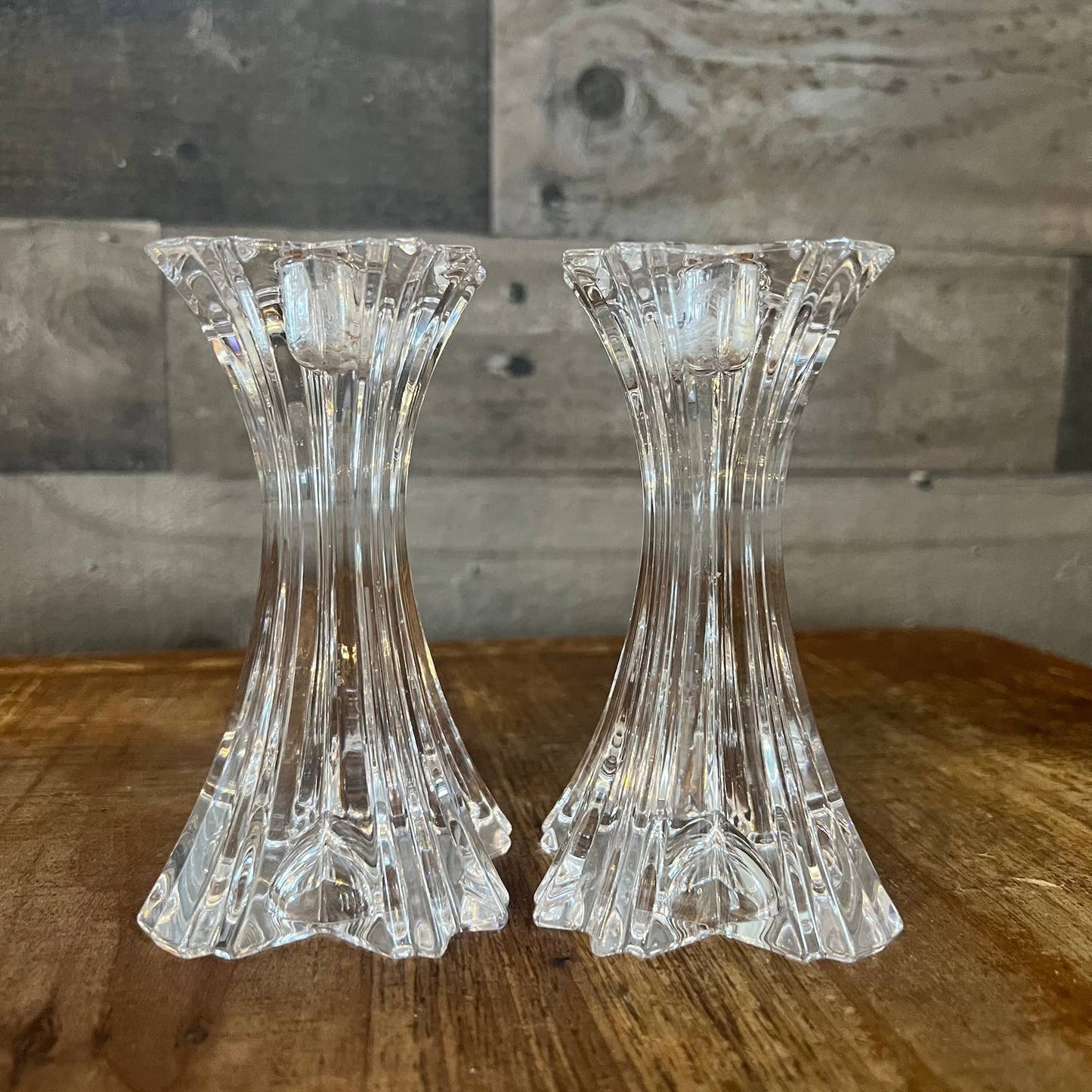Pair of heavy crystal candlestick holders