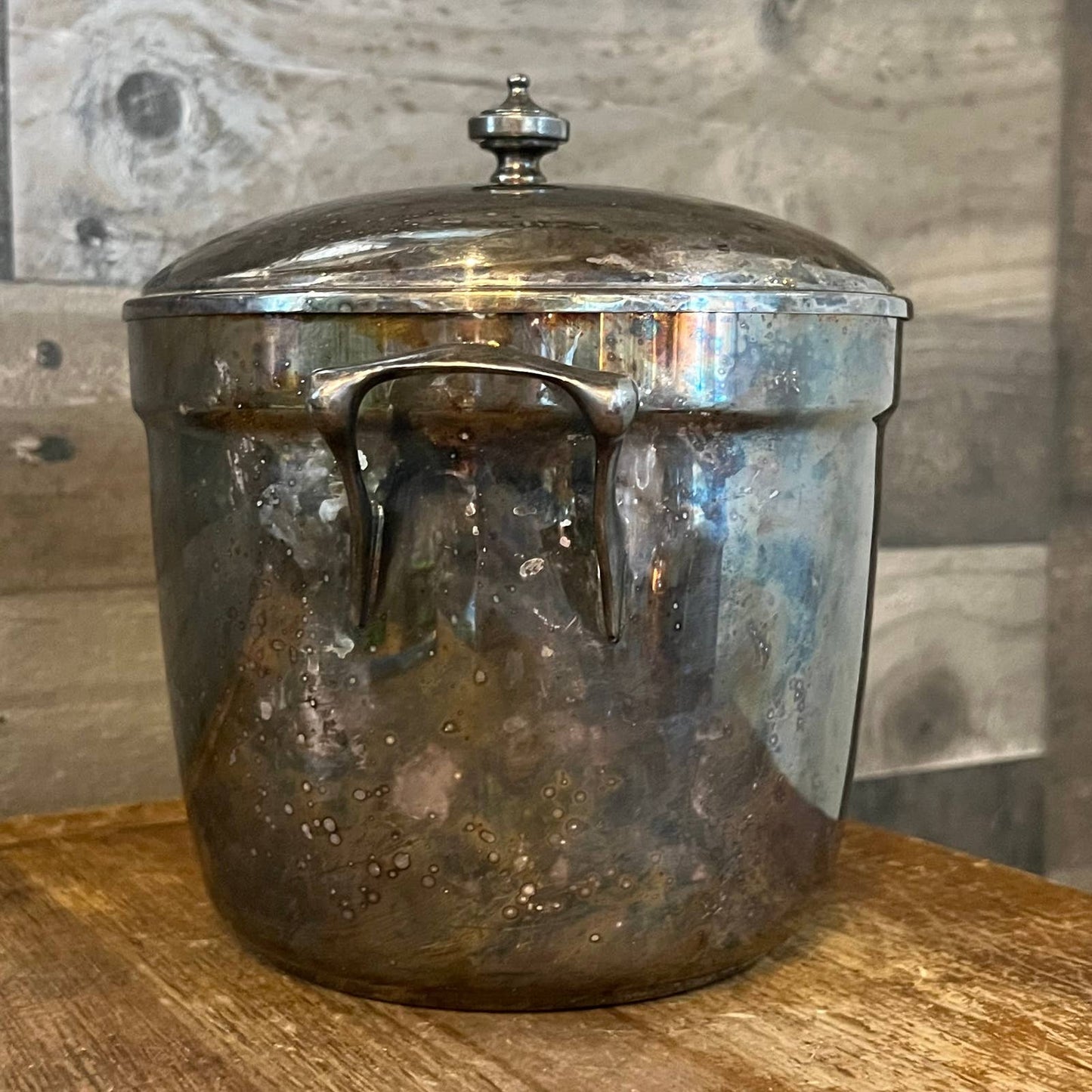Vintage Crescent silver plated double handled ice bucket and lid