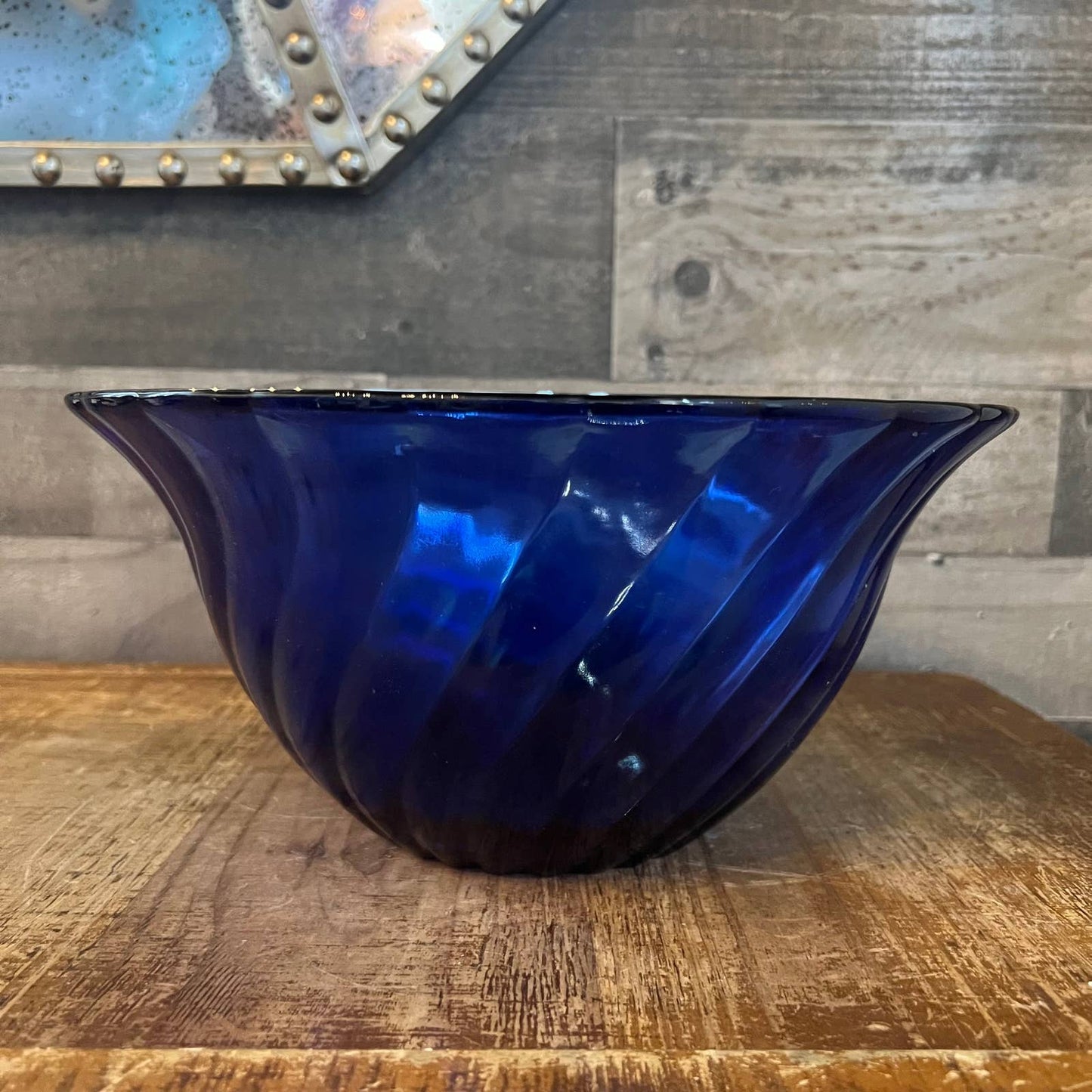 Large cobalt blue glass serving bowl