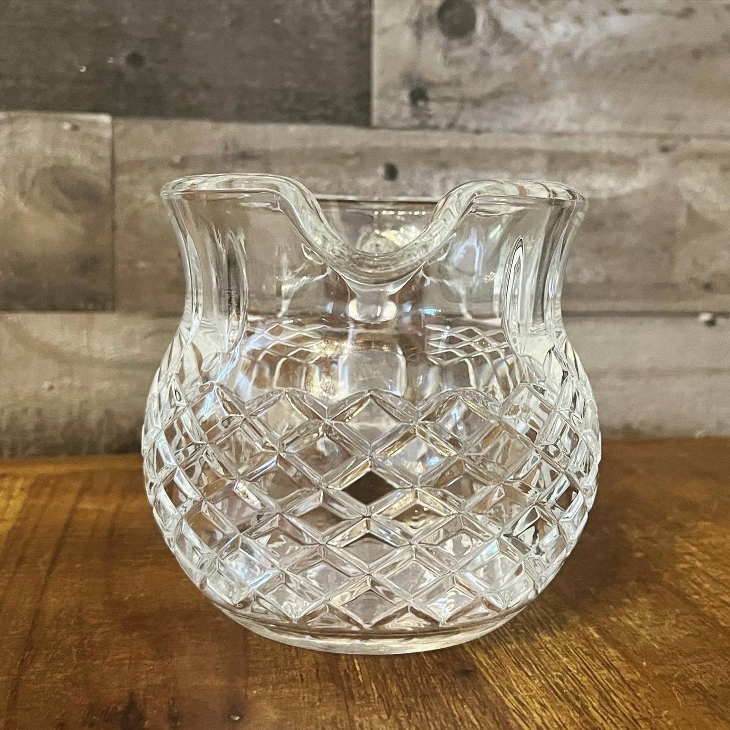 Vintage petite diamond cut heavy crystal handles pitcher - squat pitcher - martini pitcher - drink pitcher - bar pitcher - bar cart pitcher