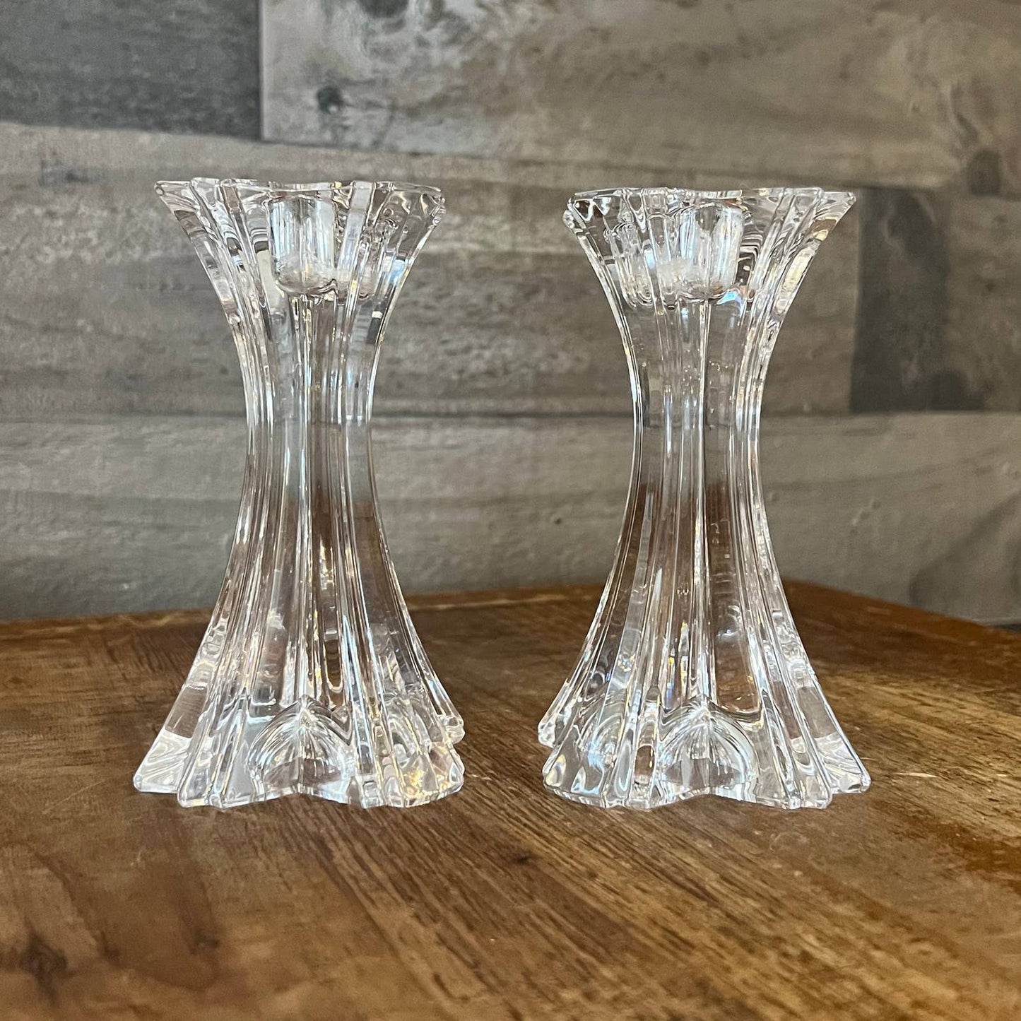 Pair of heavy crystal candlestick holders