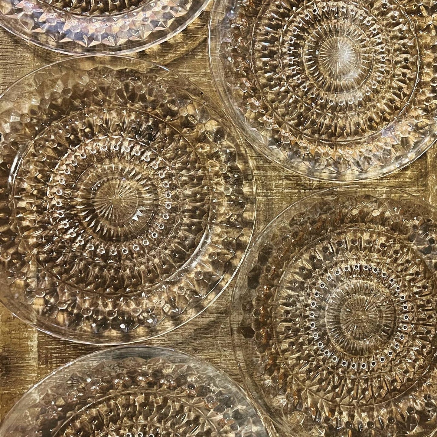 Vintage Jeannette pink depression glass set of 5 button and bows pattern 9 inch plates