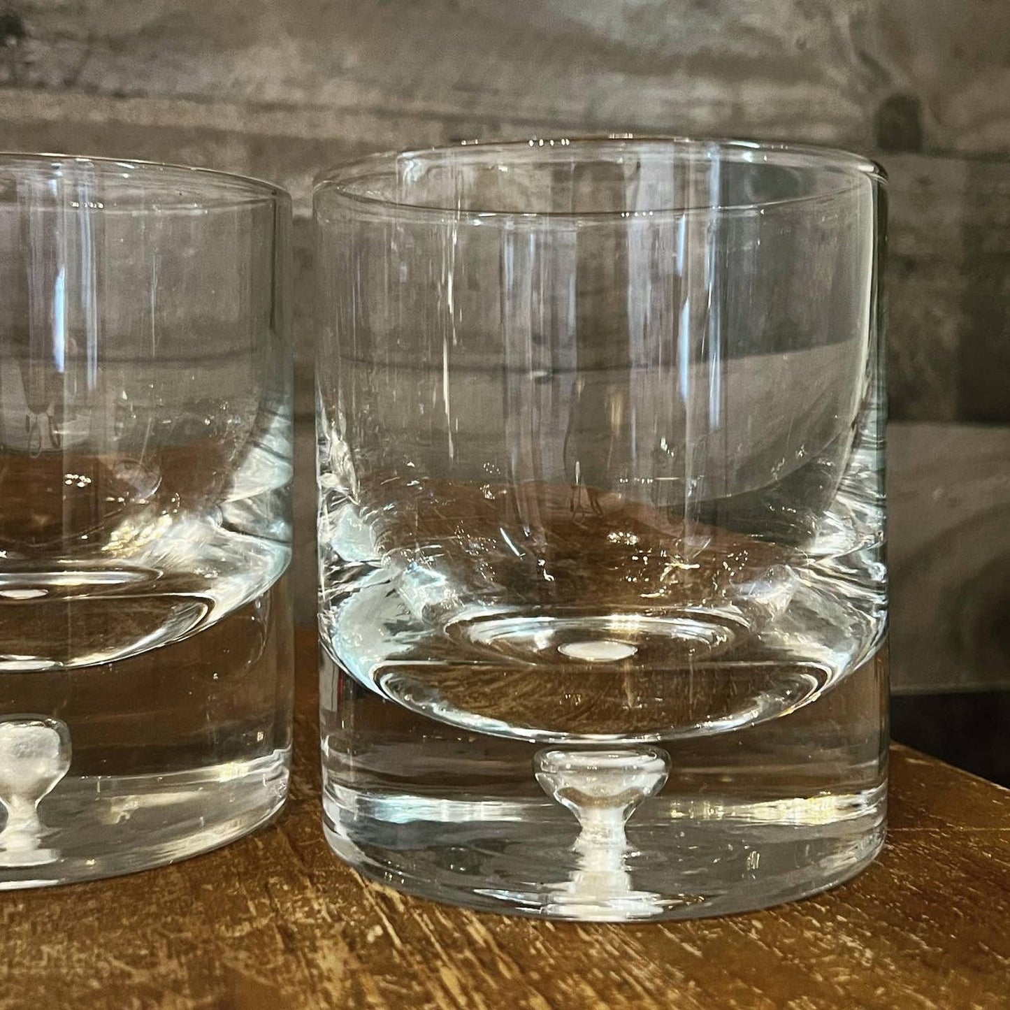 Glass blown old fashioned bubble base heavy drinking glasses - set of 5