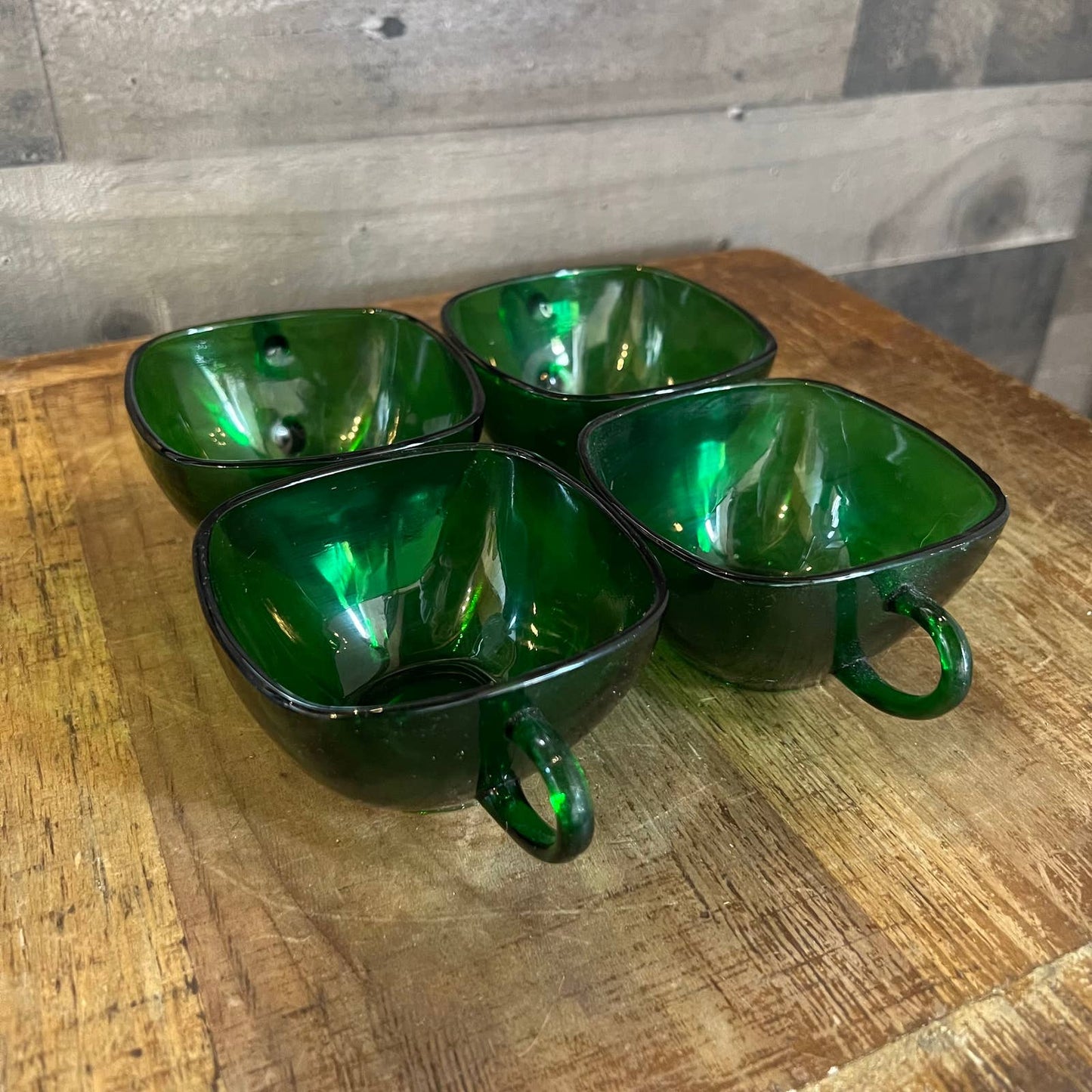 Vintage anchor hocking forest green teacups - set of 4